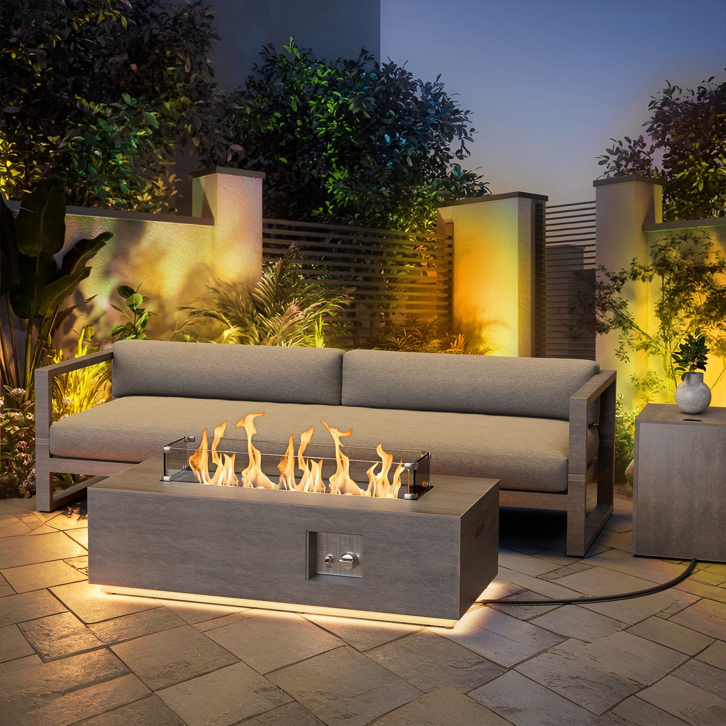 Nova Flame 42" Modern Rectangular Fire Pit Table with LED Golden Light