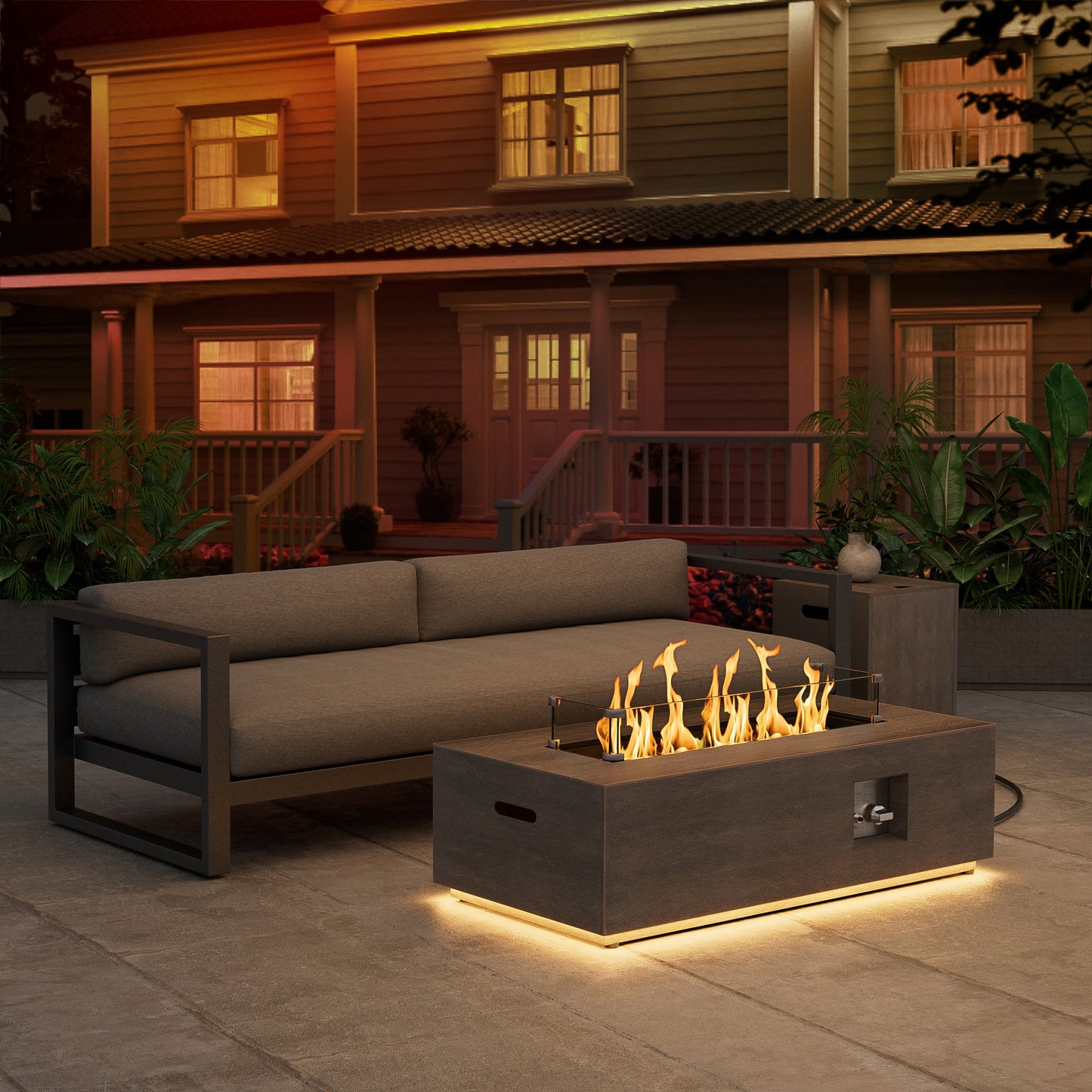 Nova Flame 42" Modern Rectangular Fire Pit Table with LED Golden Light