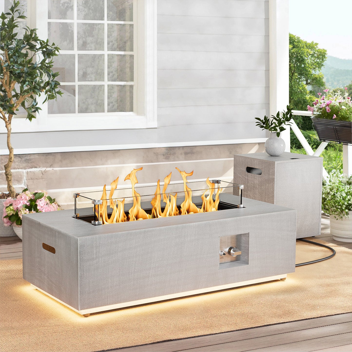 Nova Flame 42" Modern Rectangular Fire Pit Table with LED Golden Light