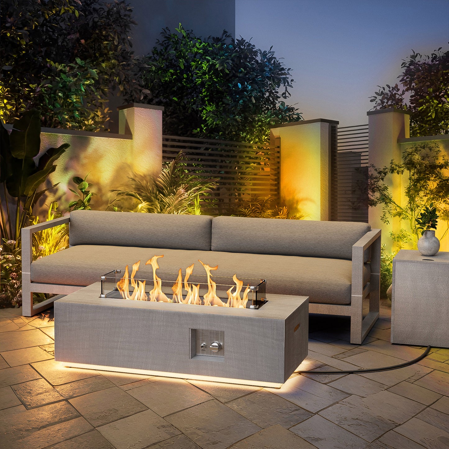 Nova Flame 42" Modern Rectangular Fire Pit Table with LED Golden Light