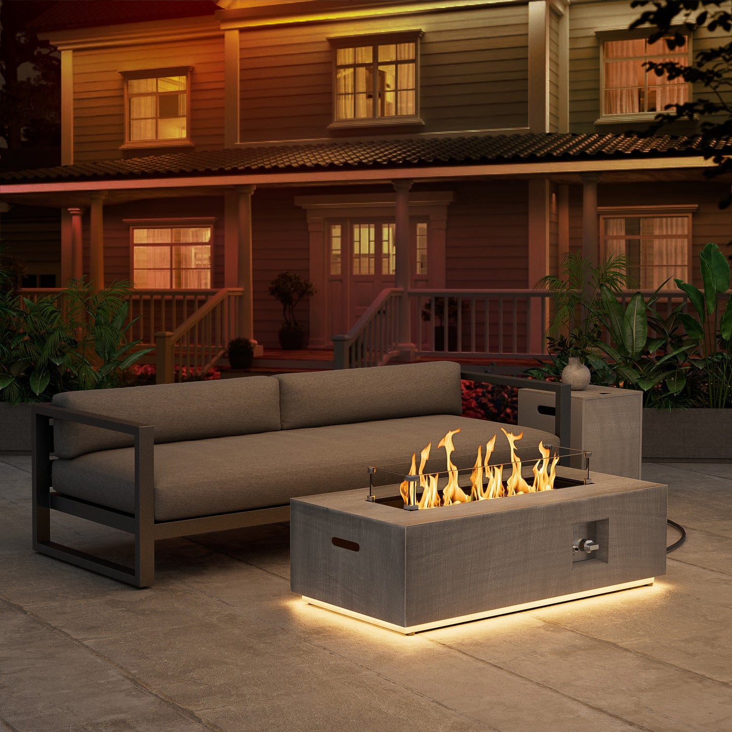 Nova Flame 42" Modern Rectangular Fire Pit Table with LED Golden Light
