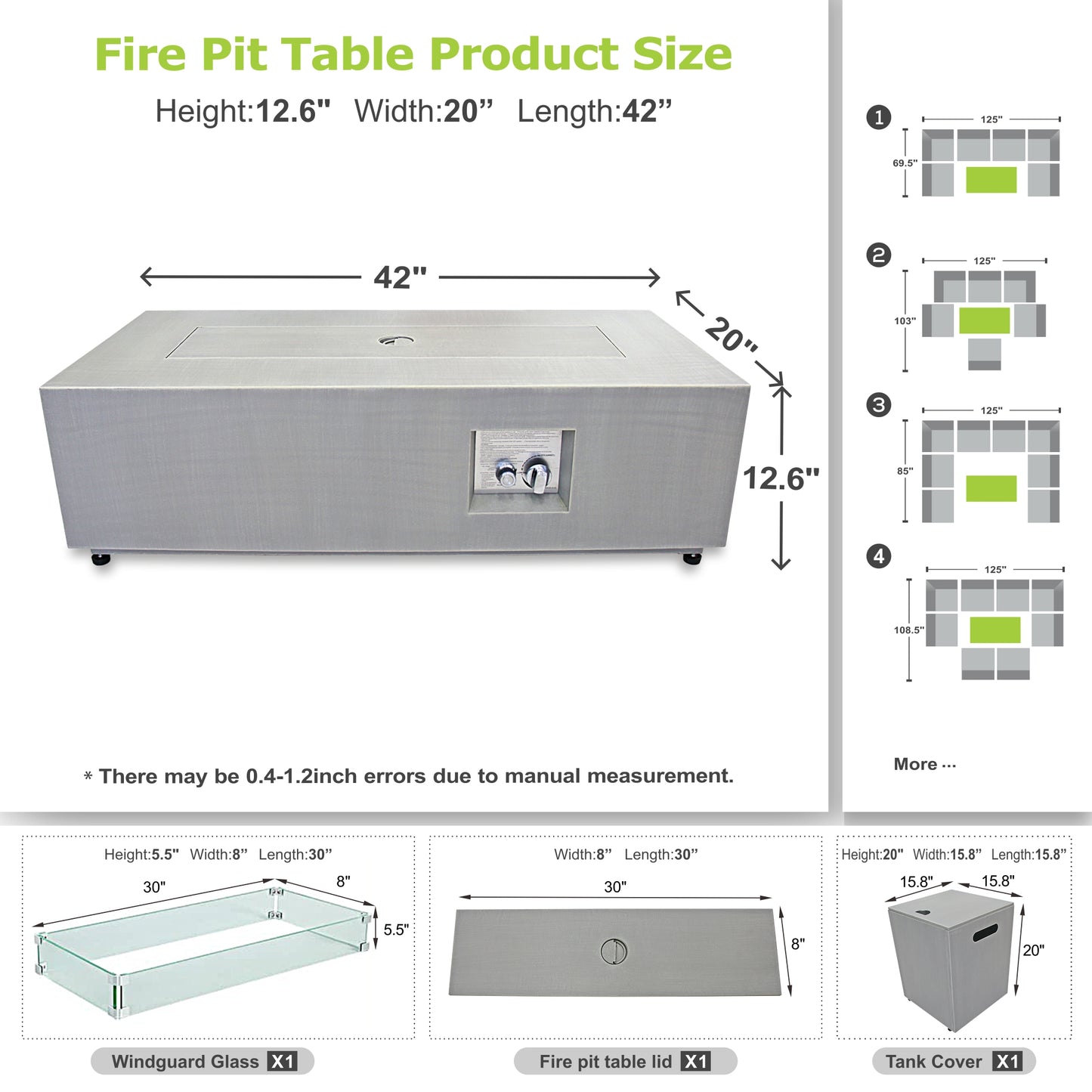 Nova Flame 42" Modern Rectangular Fire Pit Table with RGB LED Multi-Color Lighting