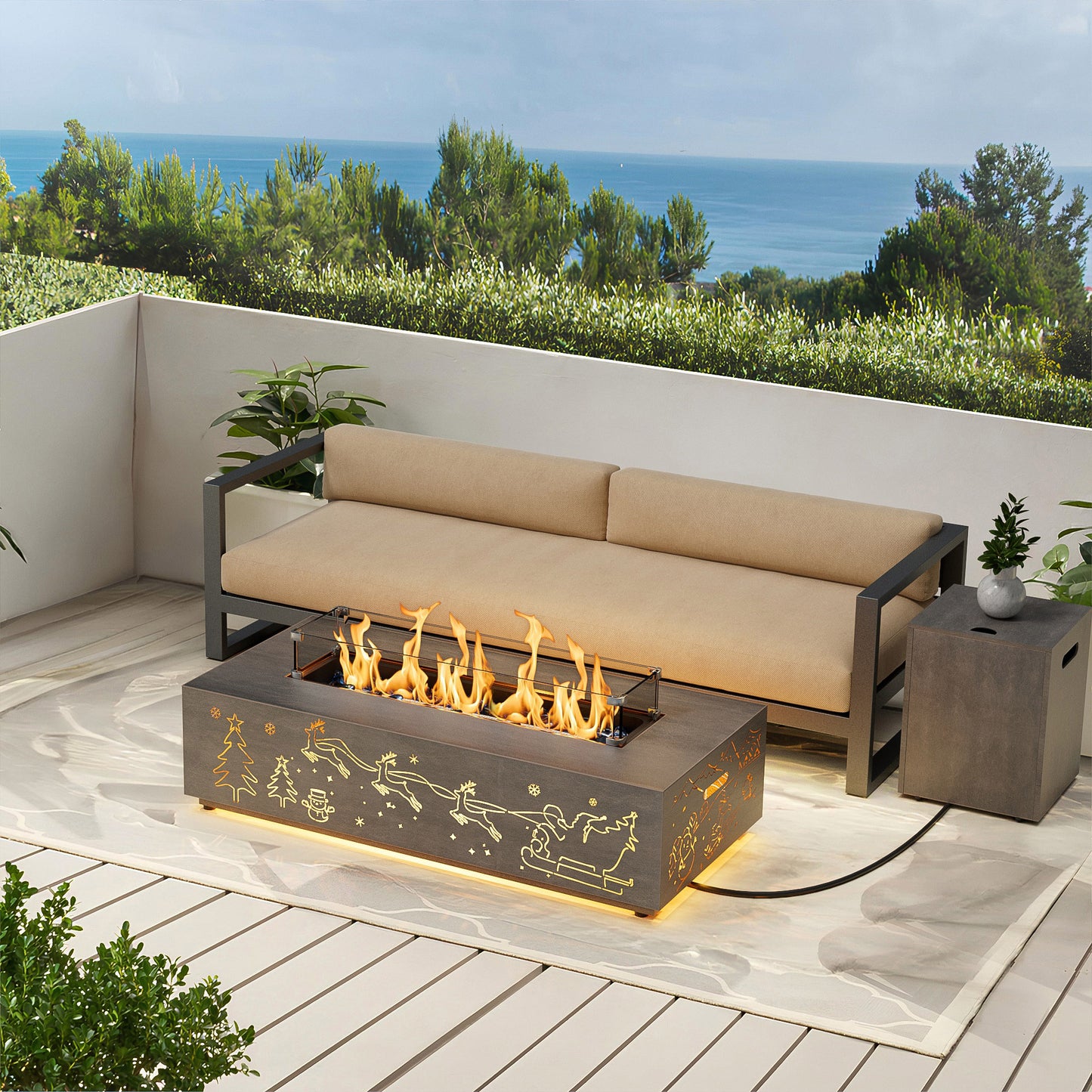 Nova Flame Christmas Limited Edition 42" Rectangular Fire Pit Table with LED Golden Light