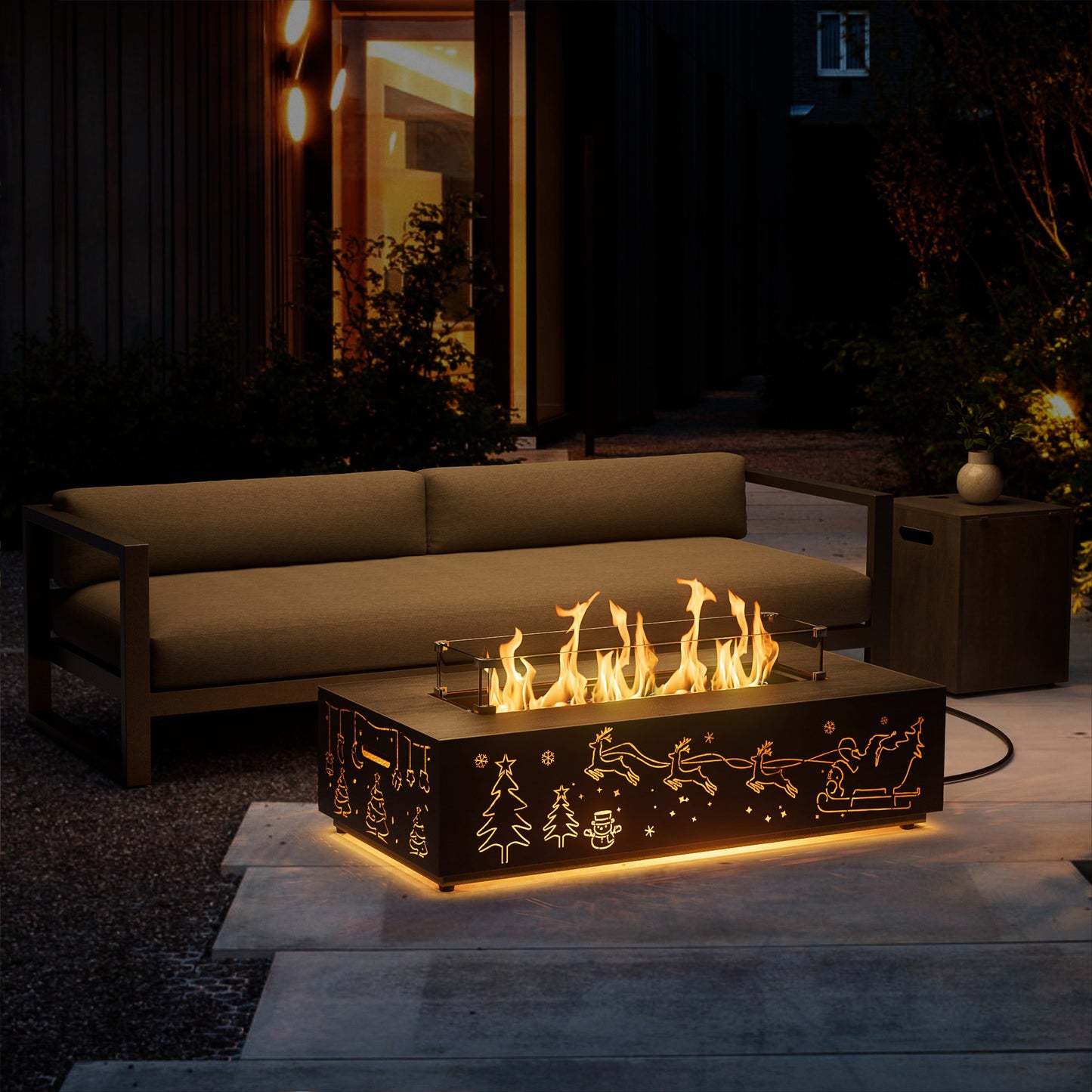 Nova Flame Christmas Limited Edition 42" Rectangular Fire Pit Table with LED Golden Light