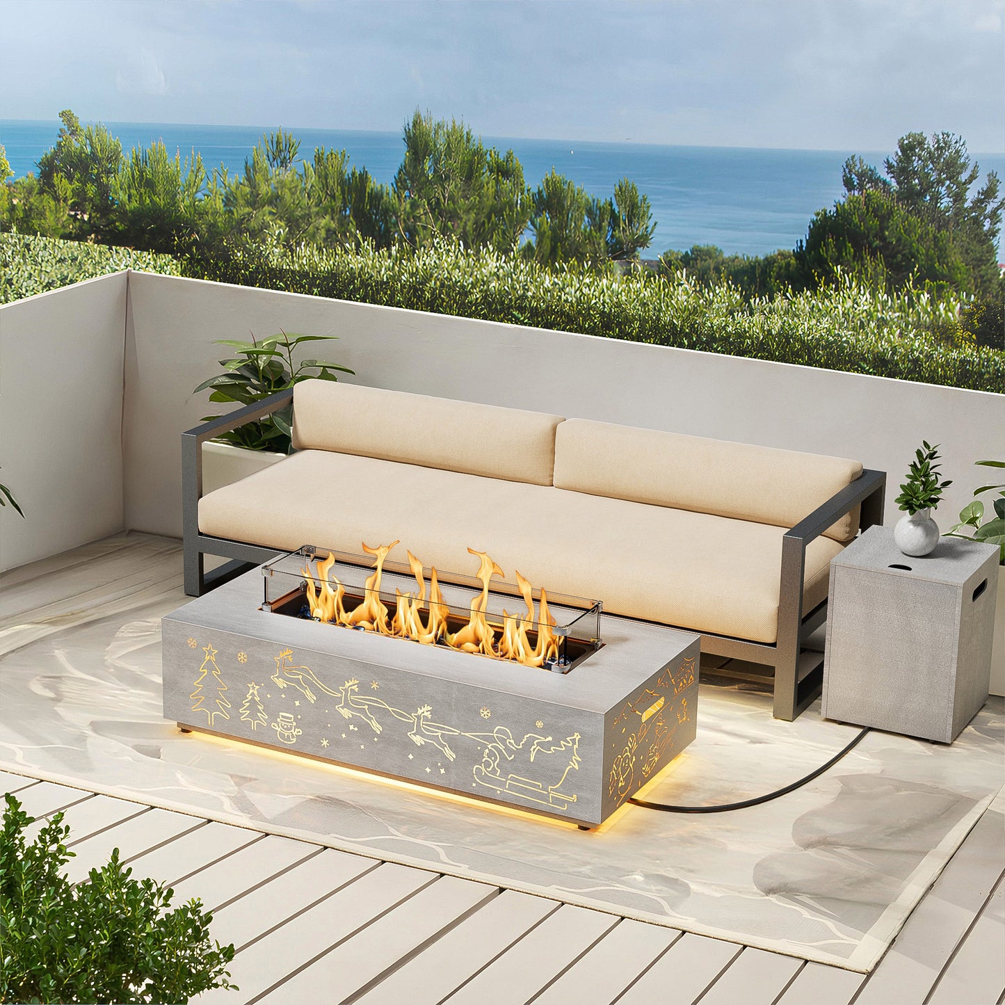 Nova Flame Christmas Limited Edition 42" Rectangular Fire Pit Table with LED Golden Light