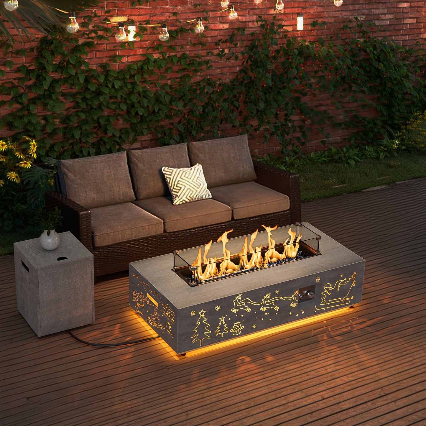 Nova Flame Christmas Limited Edition 42" Rectangular Fire Pit Table with LED Golden Light