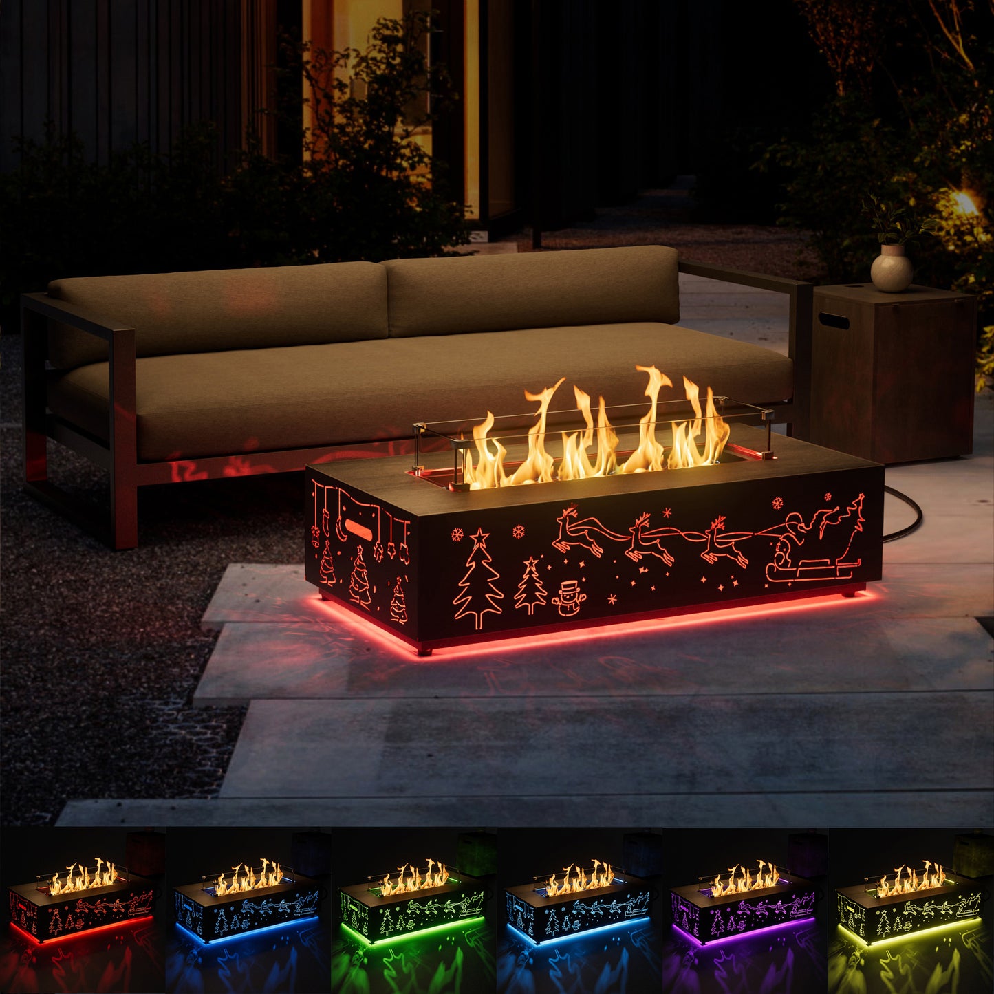 Nova Flame Christmas Limited Edition 42" Rectangular Fire Pit Table with RGB Multi-Color LED Lights