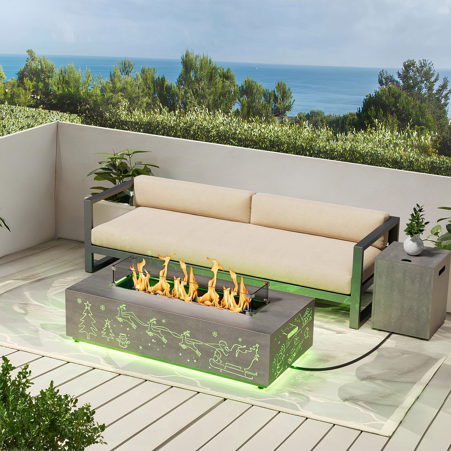 Nova Flame Christmas Limited Edition 42" Rectangular Fire Pit Table with RGB Multi-Color LED Lights