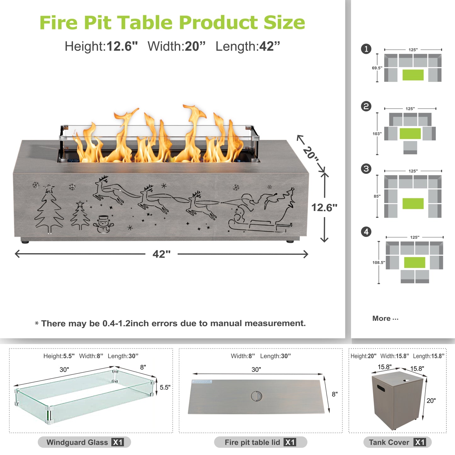 Nova Flame Christmas Limited Edition 42" Rectangular Fire Pit Table with RGB Multi-Color LED Lights