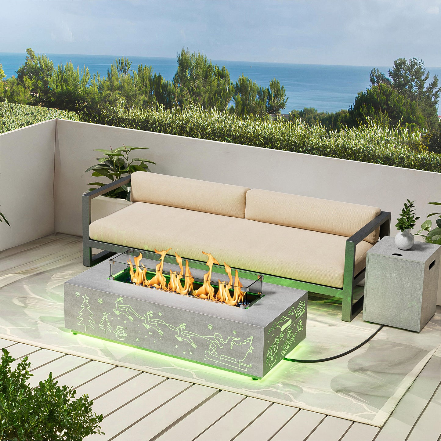 Nova Flame Christmas Limited Edition 42" Rectangular Fire Pit Table with RGB Multi-Color LED Lights