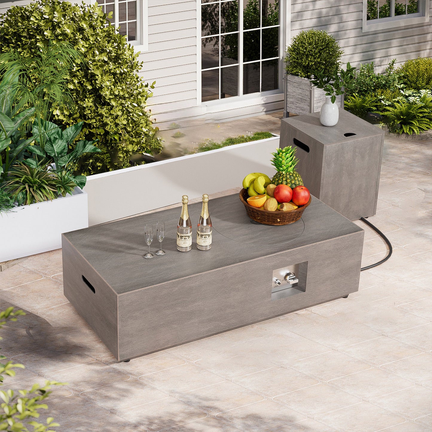 Nova Flame 48" Modern Rectangular Fire Pit Table Circular Burner with Propane Tank Storage