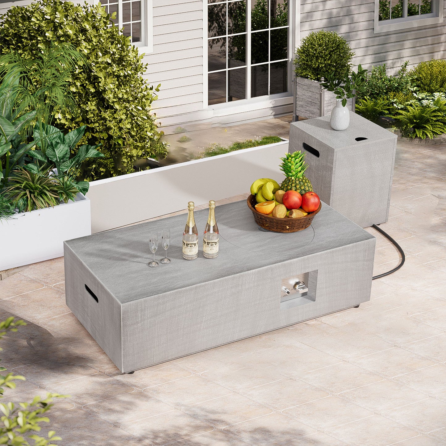 Nova Flame 48" Modern Rectangular Fire Pit Table Circular Burner with Propane Tank Storage