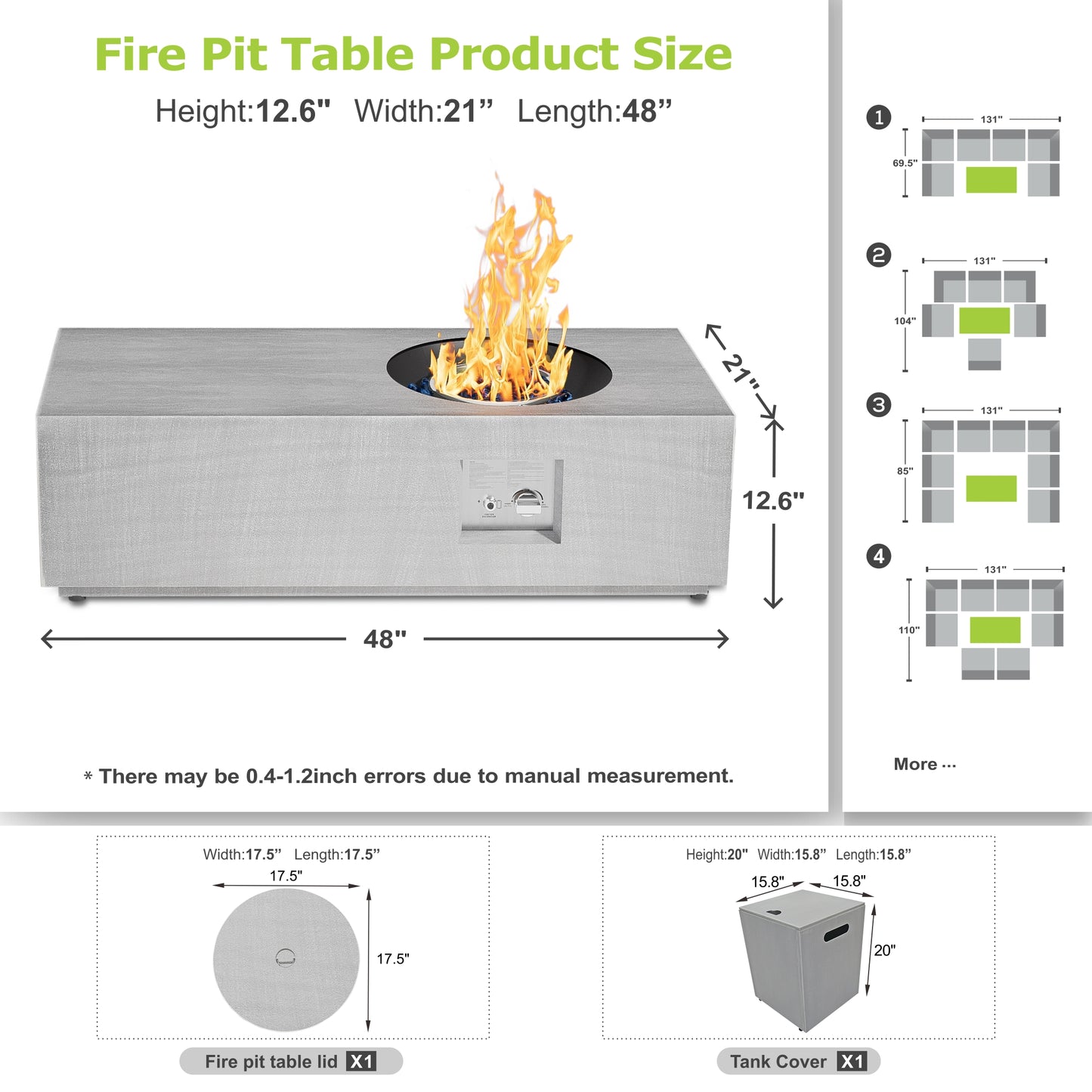 Nova Flame 48" Modern Rectangular Fire Pit Table Circular Burner with Propane Tank Storage