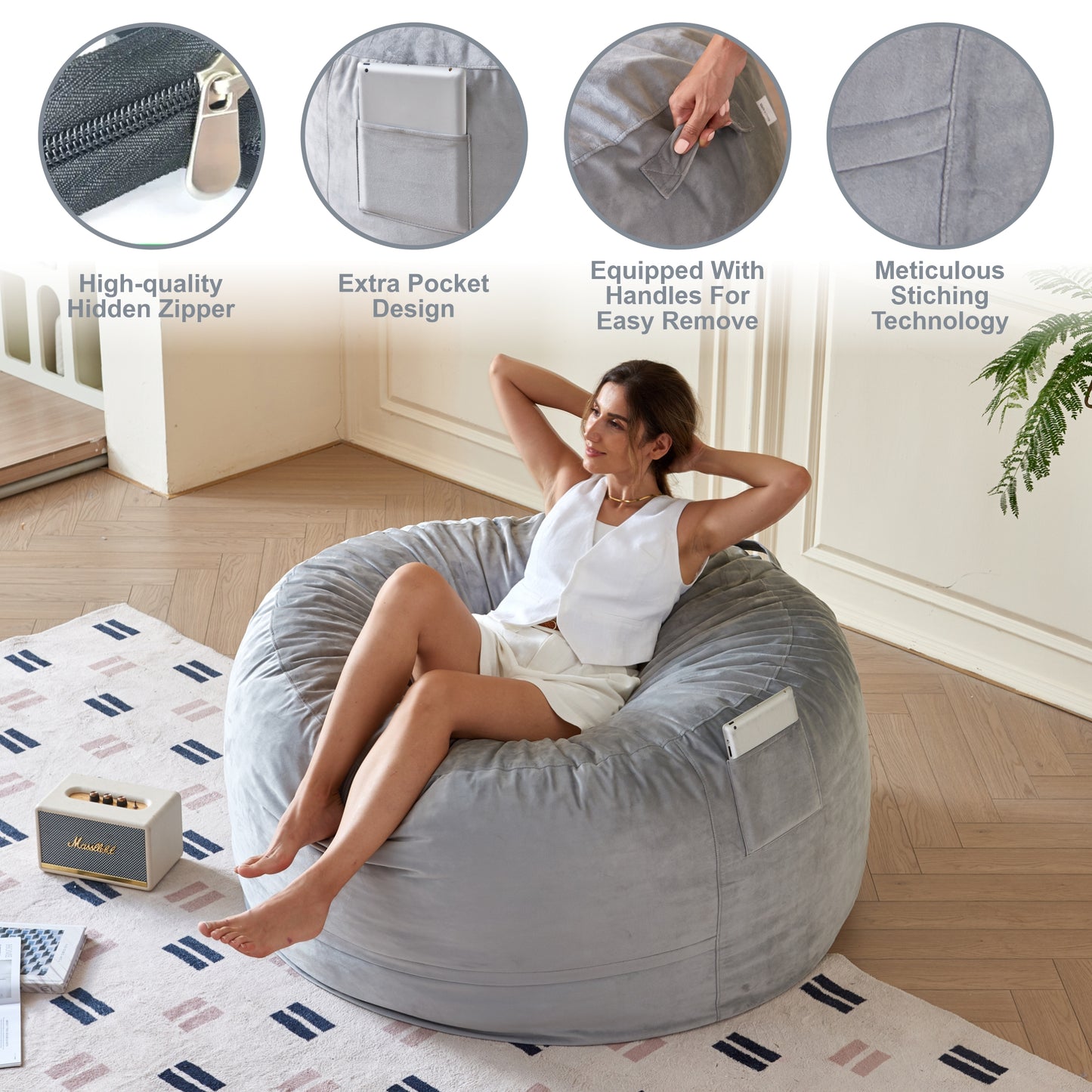 Comfy Soft Bean Bag Ottoman with High-Density Foam – Available in 2 Colors & Sizes