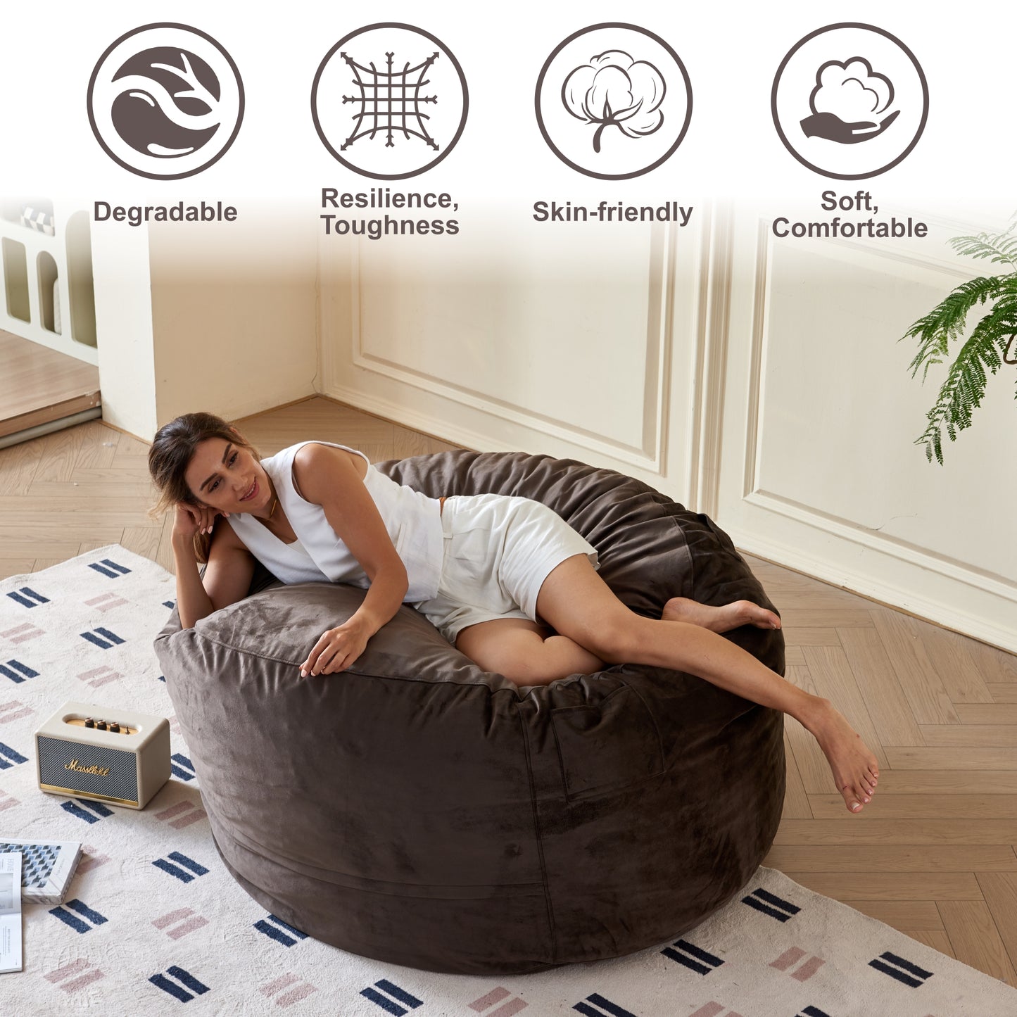Comfy Soft Bean Bag Ottoman with High-Density Foam – Available in 2 Colors & Sizes