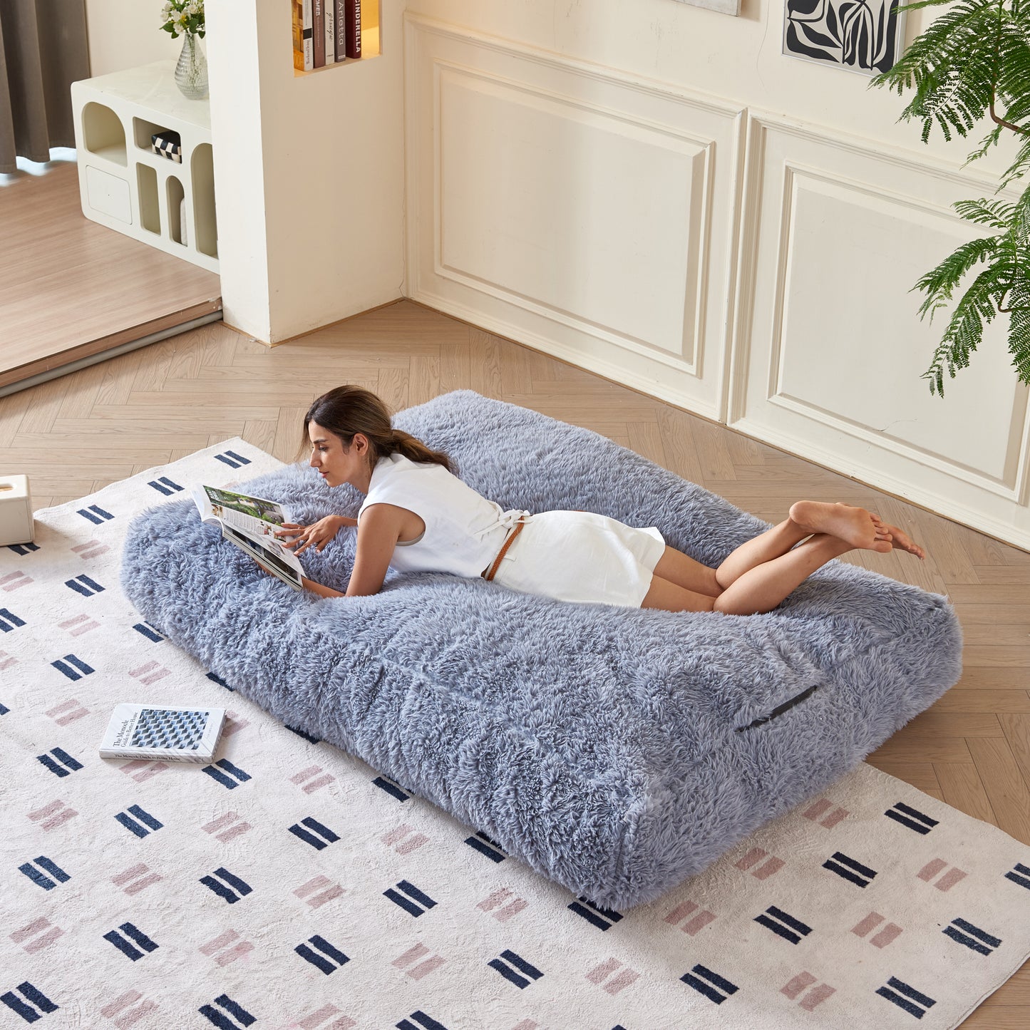 Convertible Bean Bag Bed with Washable Cover – Available in Grey and Pink
