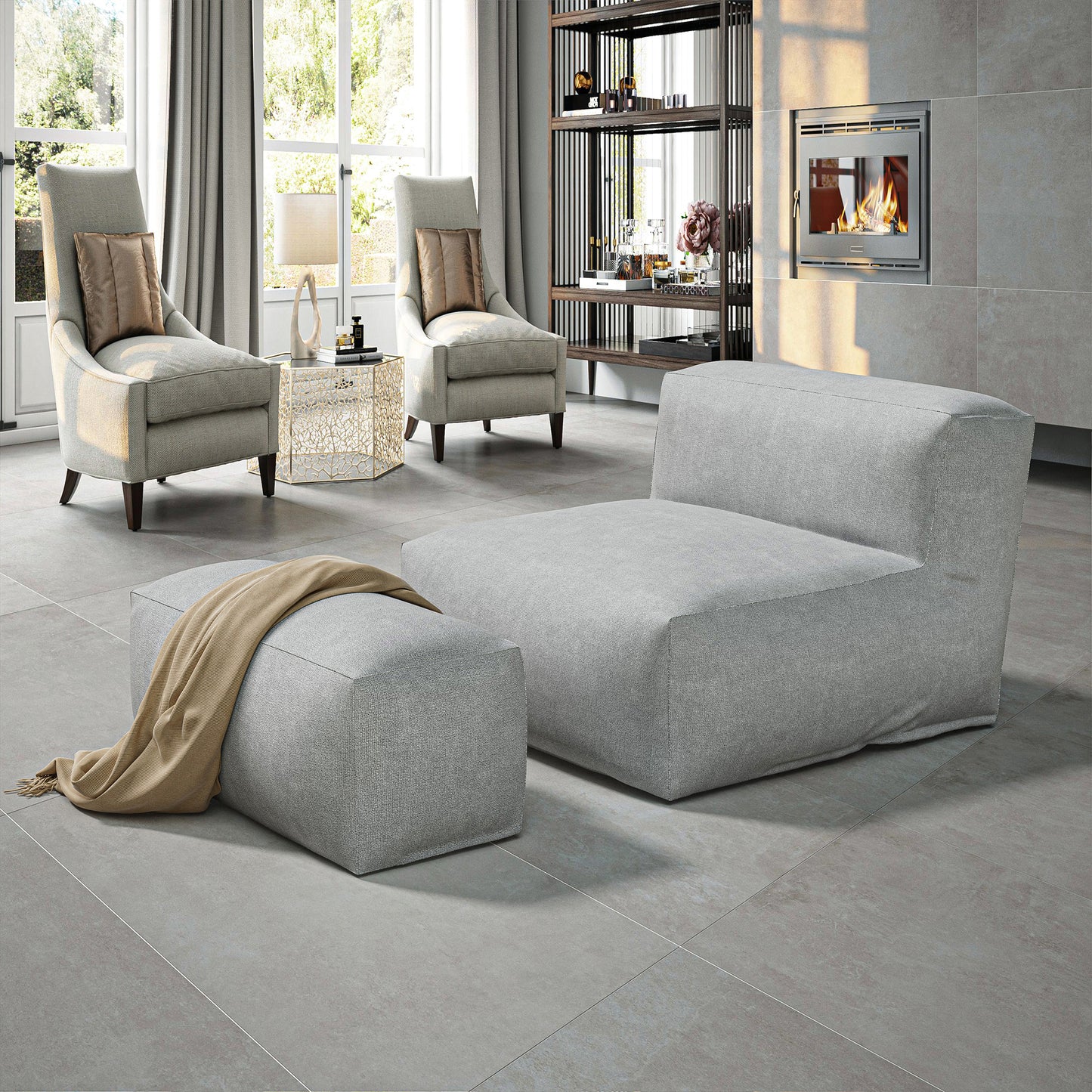 Indoor Lounge Chair with Ottoman Minimalist Design – Nimbus Modular Collection