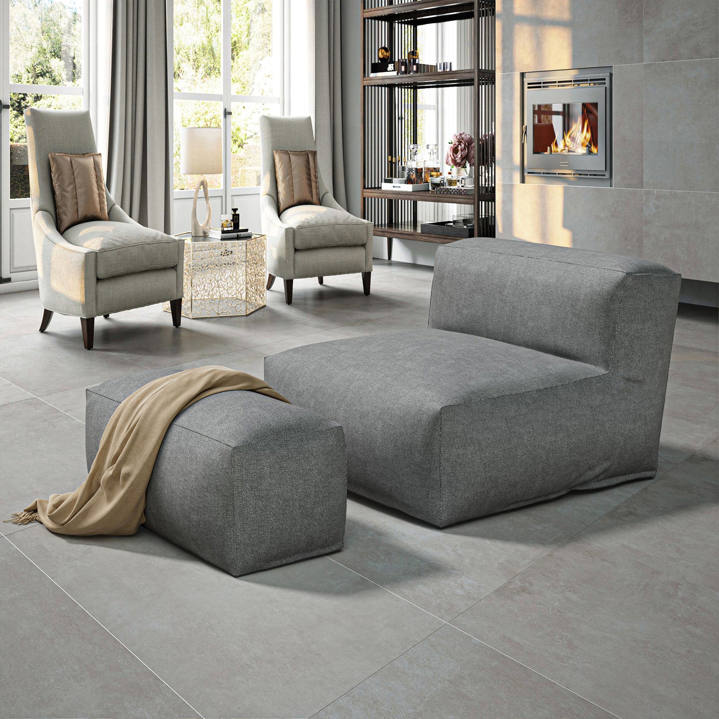 Indoor Lounge Chair with Ottoman Minimalist Design – Nimbus Modular Collection