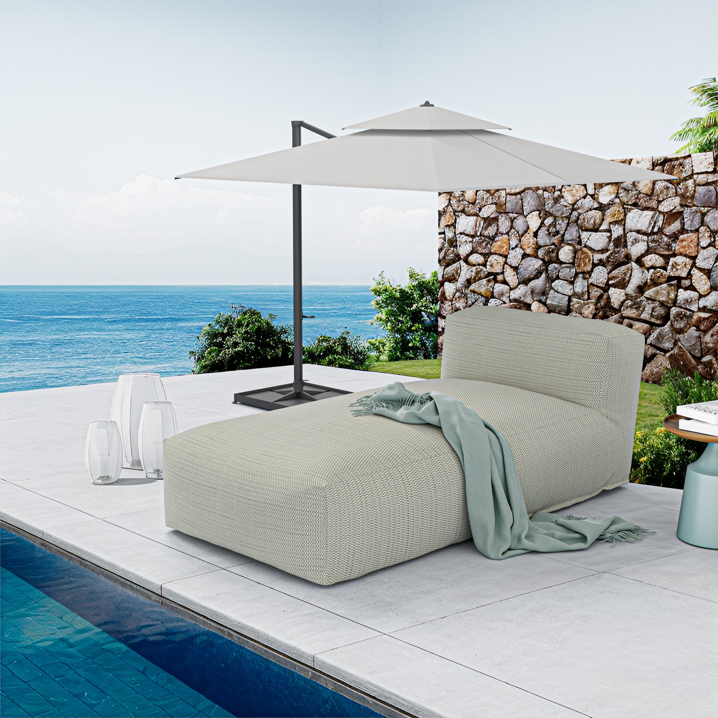 Outdoor Lounge Chair with Olefin Water-Repellent Fabric – Available in Two Sizes & Colors