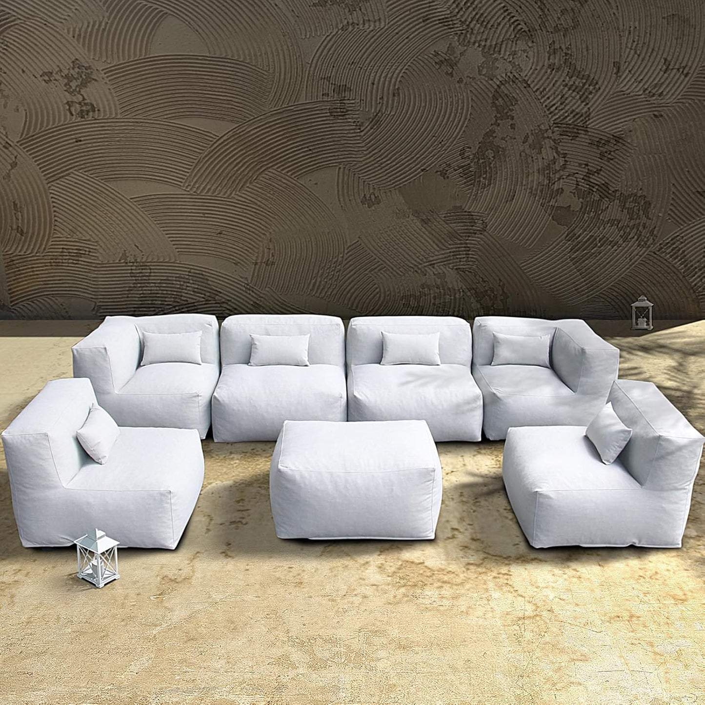Solara Breeze Set - 7-Piece Outdoor Modular Patio Set with 2 Corner Chairs, 4 Middle Chairs, and Ottoman