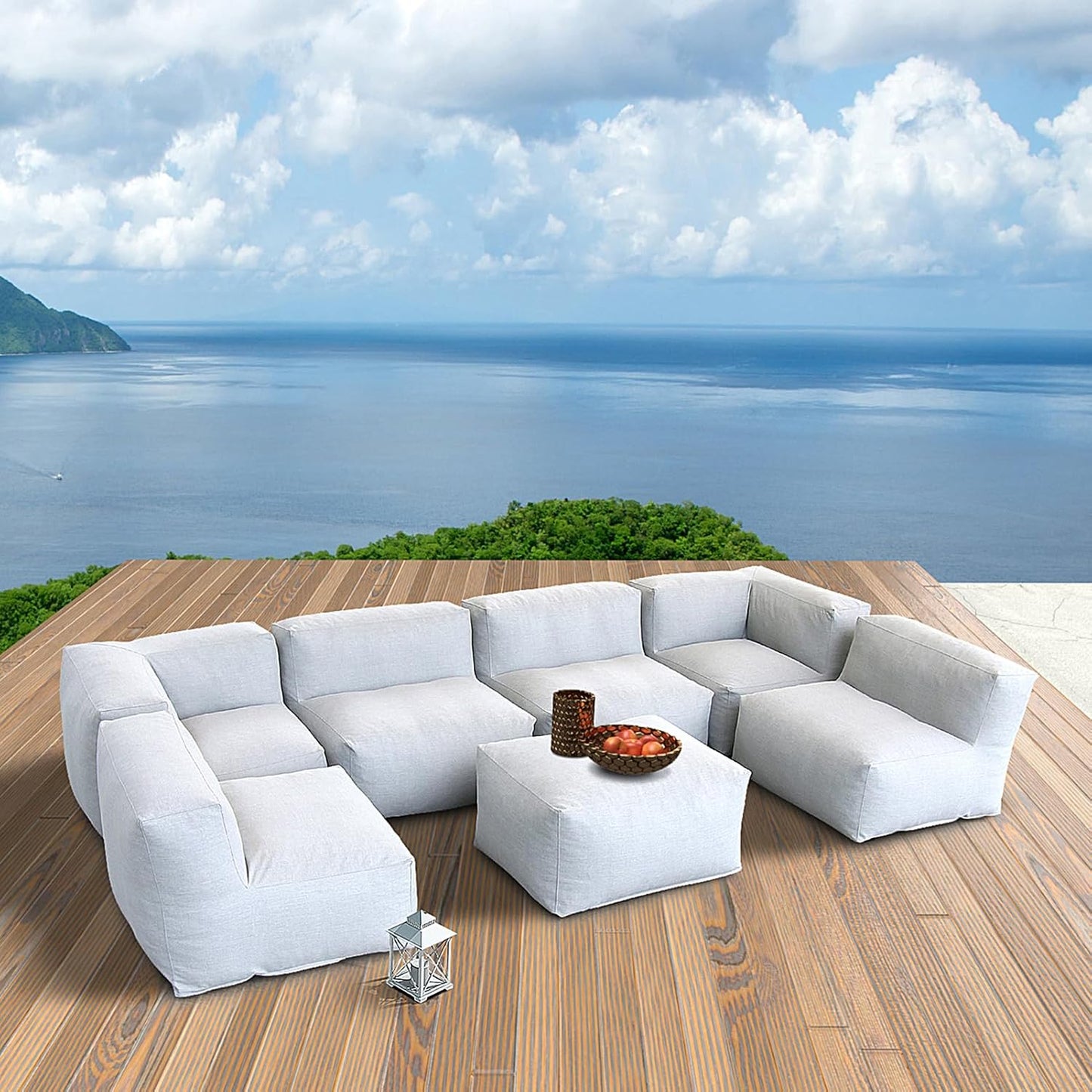 Solara Breeze Set - 7-Piece Outdoor Modular Patio Set with 2 Corner Chairs, 4 Middle Chairs, and Ottoman
