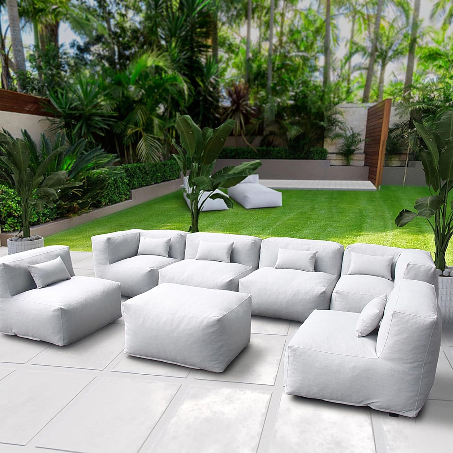 Solara Breeze Set - 7-Piece Outdoor Modular Patio Set with 2 Corner Chairs, 4 Middle Chairs, and Ottoman
