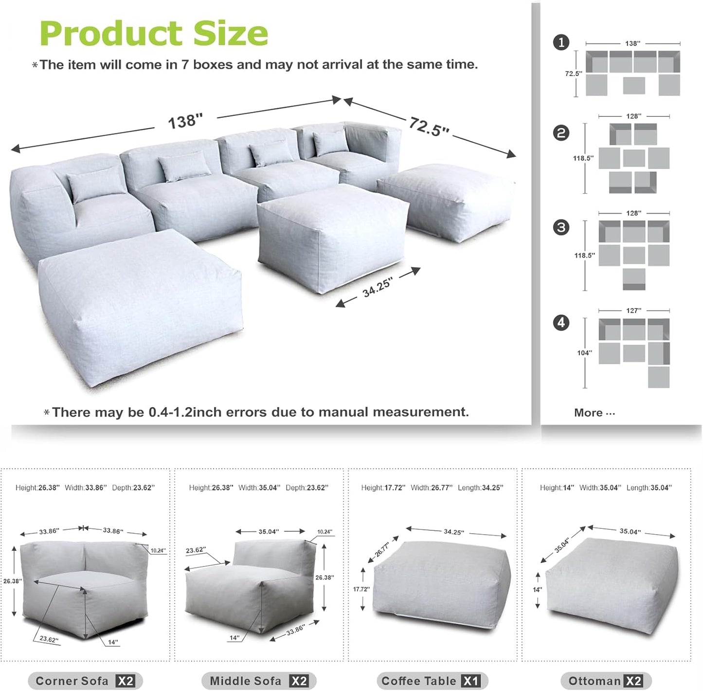 Solara Cove Set - 7-Piece Outdoor Modular Patio Set with 2 Corner Chairs, 2 Middle Chairs, 2 Ottomans, and Ottoman Table