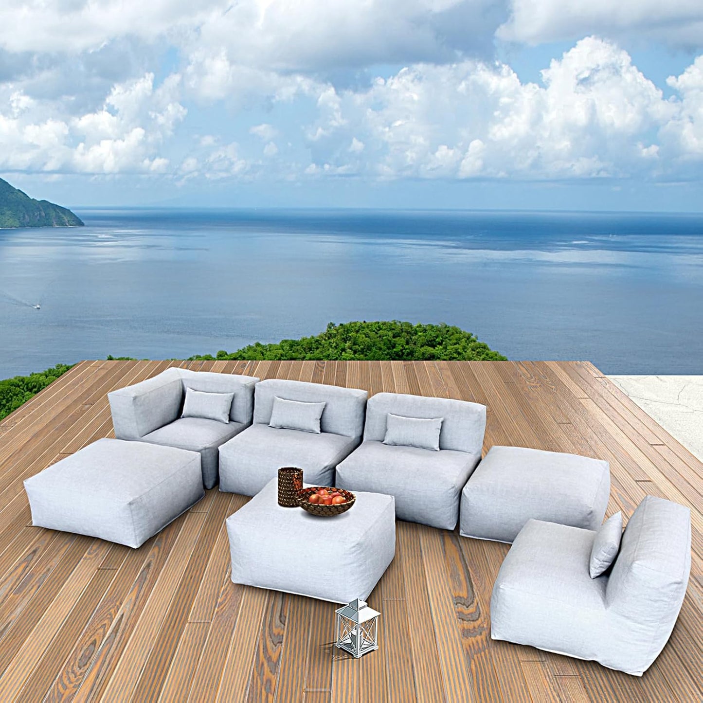 Solara Vista Set - 9-Piece Outdoor Modular Patio Set with 2 Corner Chairs, 4 Middle Chairs, 2 Lounger Chairs, and Ottoman Table
