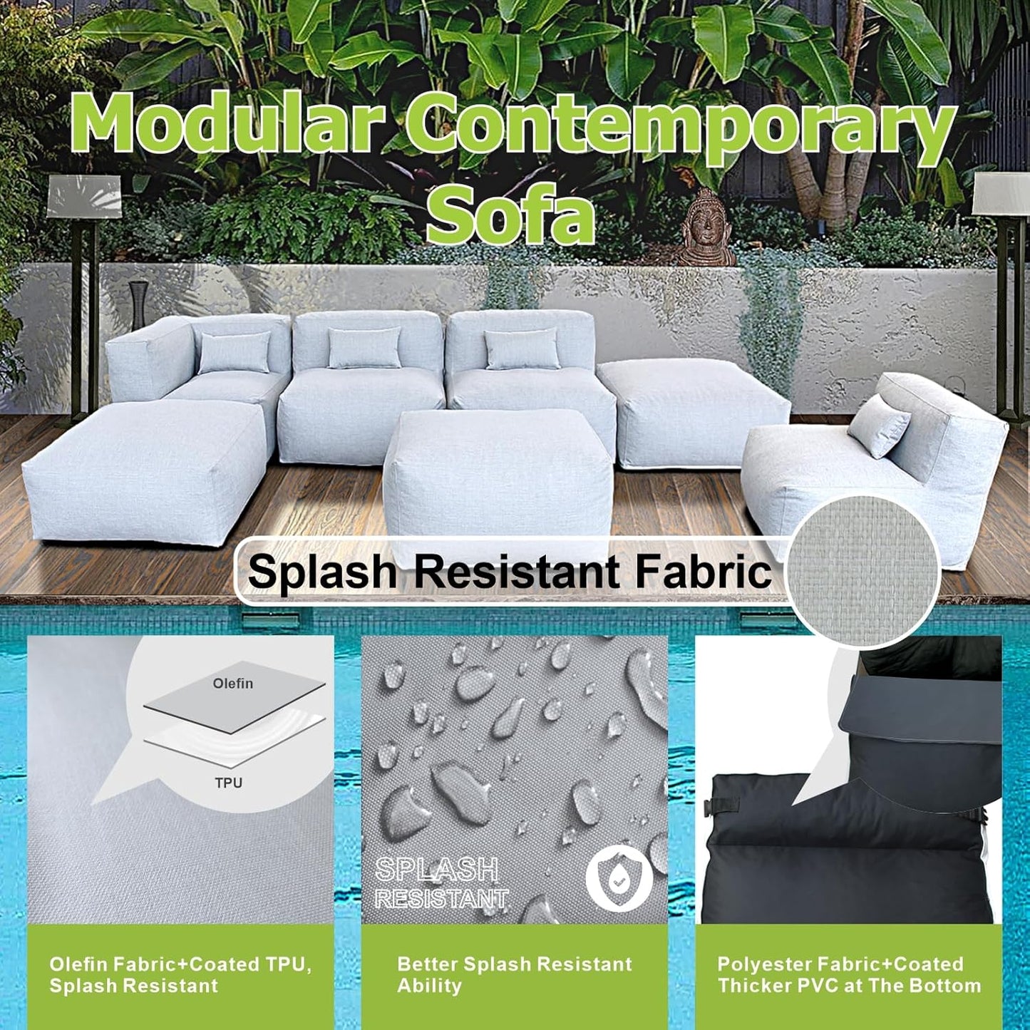 Solara Vista Set - 9-Piece Outdoor Modular Patio Set with 2 Corner Chairs, 4 Middle Chairs, 2 Lounger Chairs, and Ottoman Table