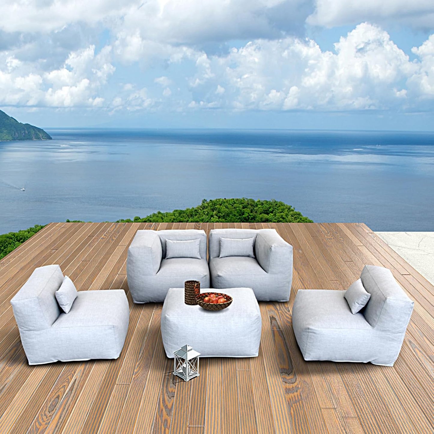 Solara Horizon Set - 5-Piece Outdoor Modular Patio Set with 2 Corner Chairs, 2 Middle Chairs, and Ottoman