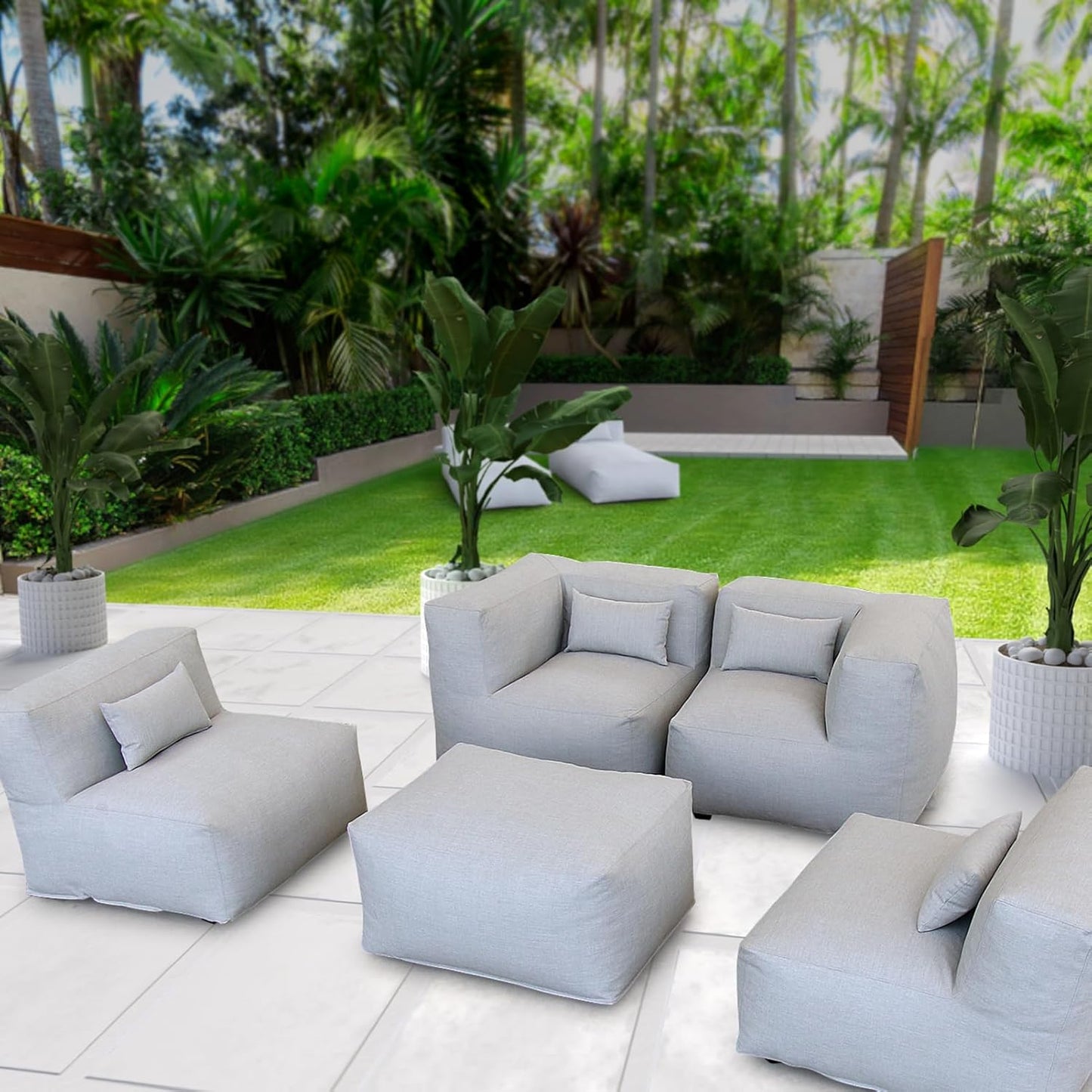 Solara Horizon Set - 5-Piece Outdoor Modular Patio Set with 2 Corner Chairs, 2 Middle Chairs, and Ottoman
