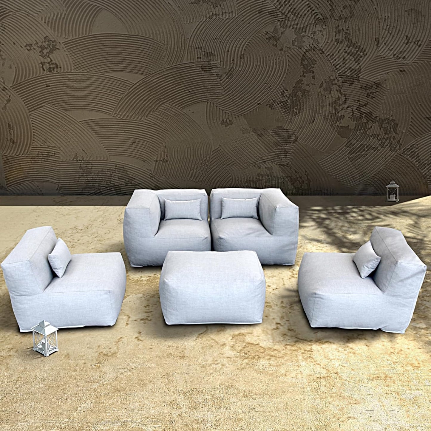 Solara Horizon Set - 5-Piece Outdoor Modular Patio Set with 2 Corner Chairs, 2 Middle Chairs, and Ottoman