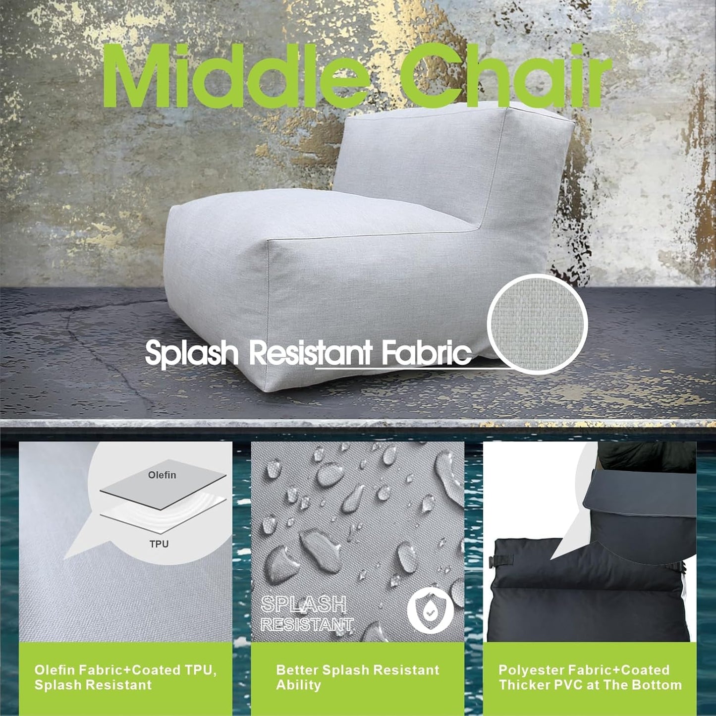 Solara Middle Chair - Outdoor Modular Armless Chair with High-Density Foam