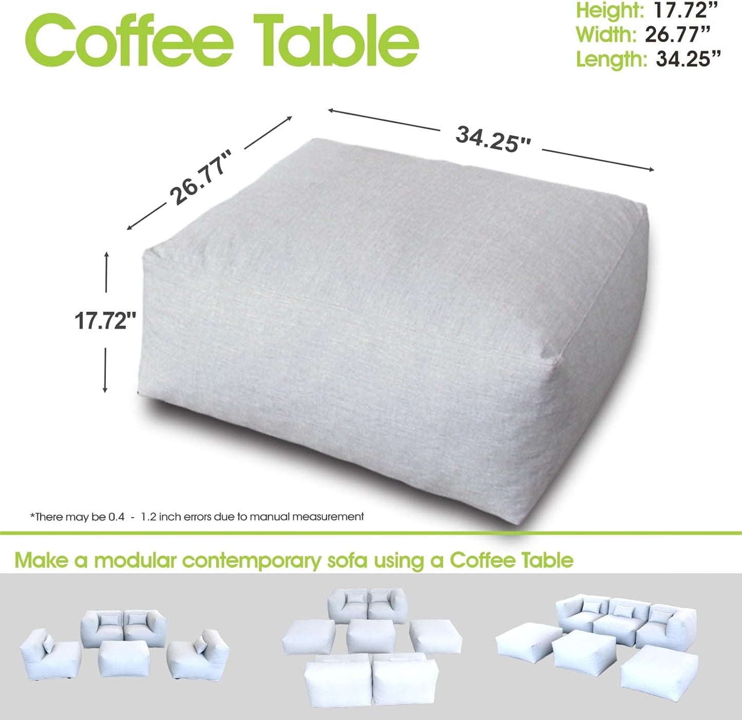 Solara Ottoman/Coffee Table - Outdoor Modular Ottoman/Coffee Table with High-Density Foam