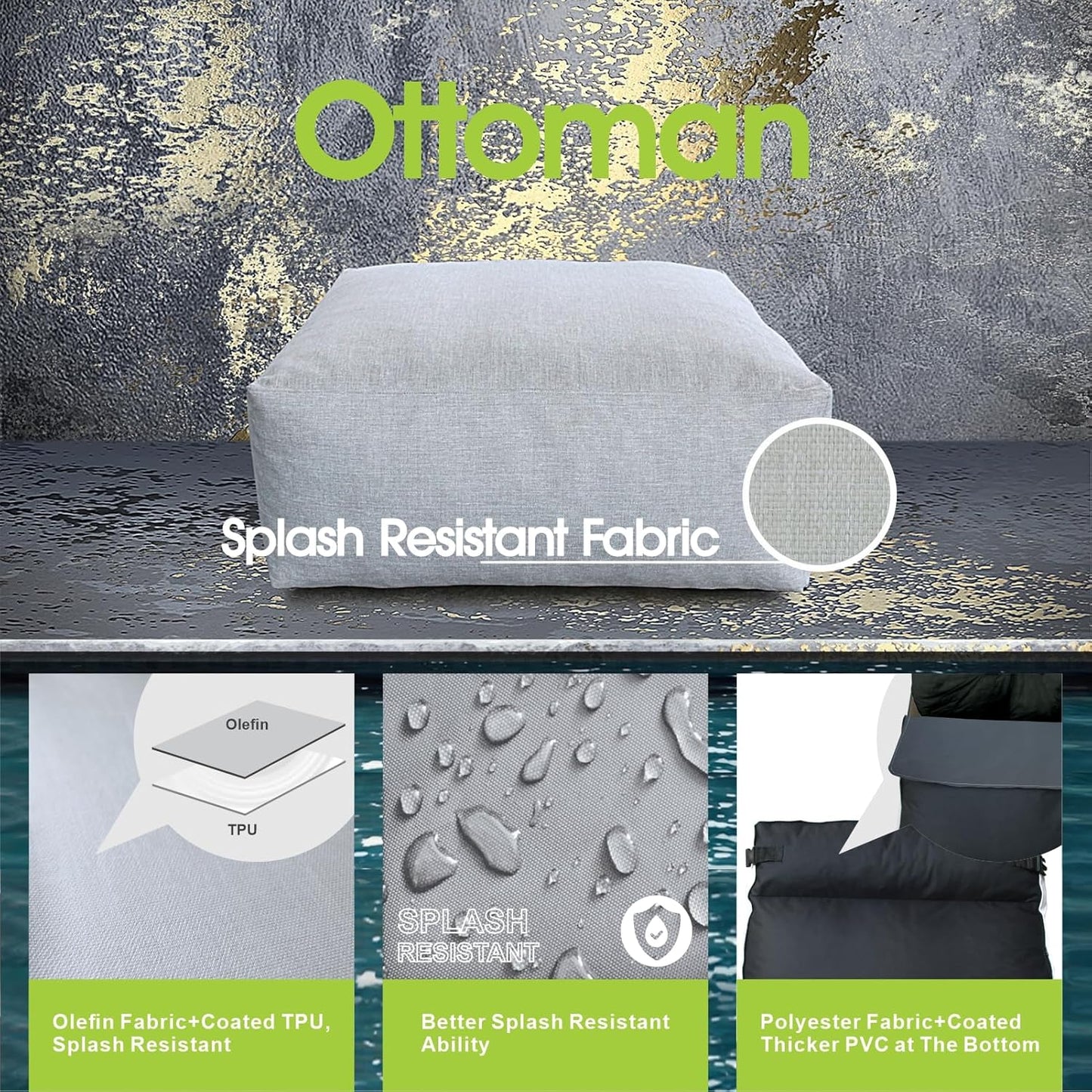Solara Ottoman - Outdoor Modular Ottoman/Table with High-Density Foam