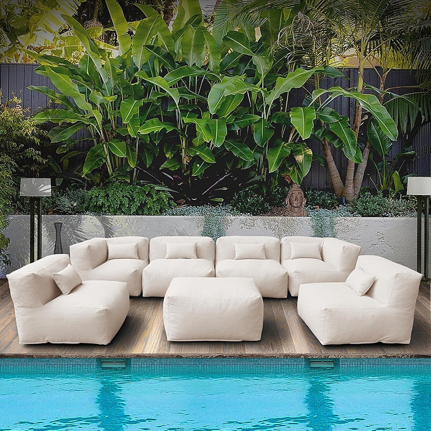 Solara Breeze Set - 7-Piece Outdoor Modular Patio Set with 2 Corner Chairs, 4 Middle Chairs, and Ottoman
