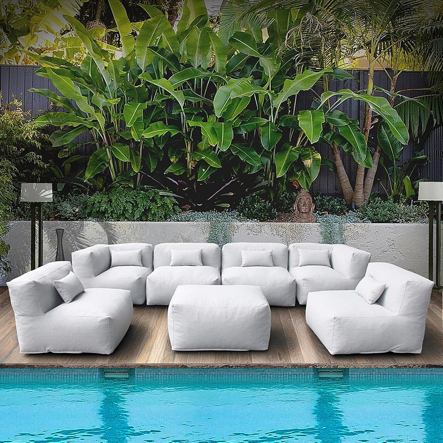 Solara Breeze Set - 7-Piece Outdoor Modular Patio Set with 2 Corner Chairs, 4 Middle Chairs, and Ottoman