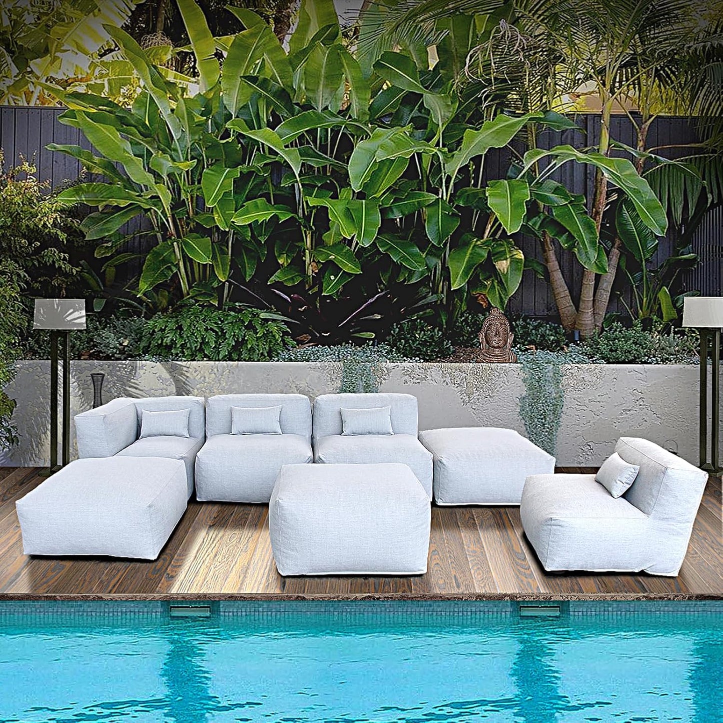 Solara Vista Set - 9-Piece Outdoor Modular Patio Set with 2 Corner Chairs, 4 Middle Chairs, 2 Lounger Chairs, and Ottoman Table