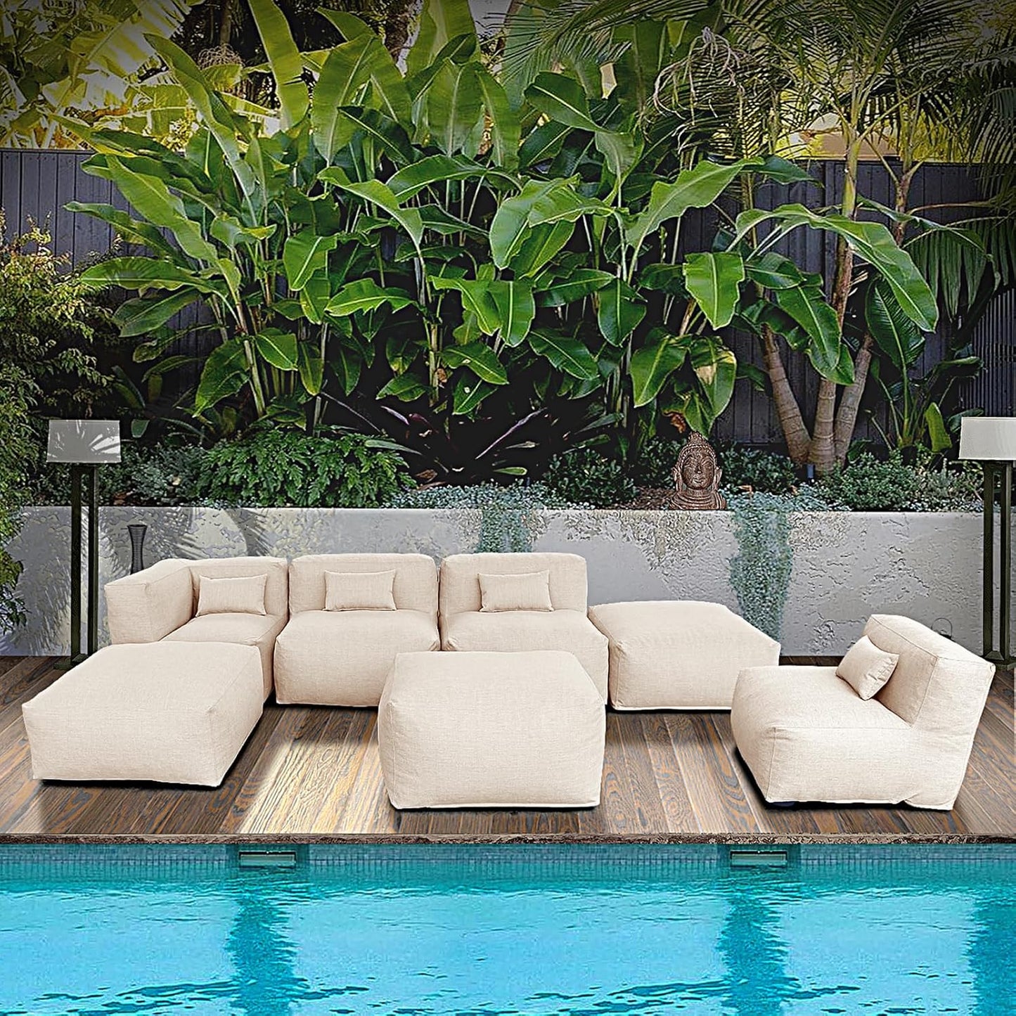 Solara Vista Set - 9-Piece Outdoor Modular Patio Set with 2 Corner Chairs, 4 Middle Chairs, 2 Lounger Chairs, and Ottoman Table