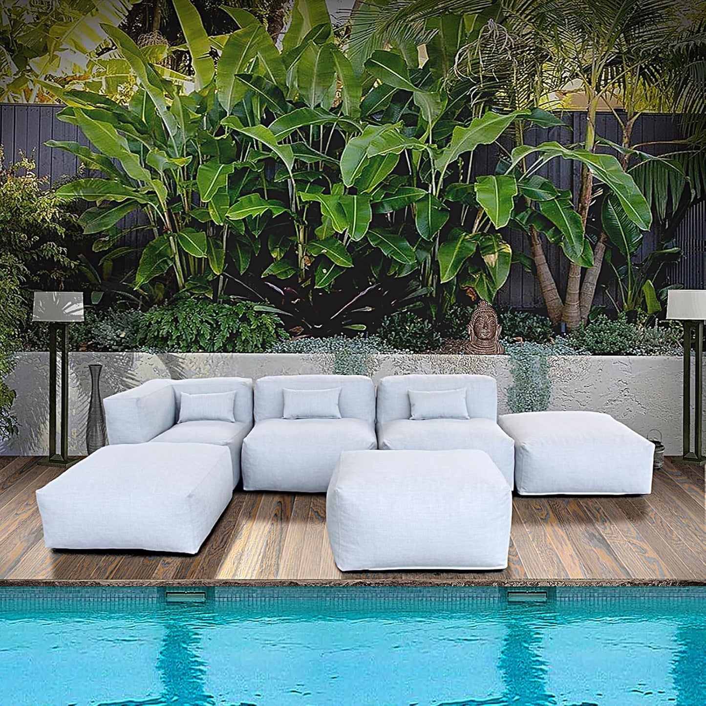 Solara Harbor Set - 6-Piece Outdoor Modular Patio Set with 1 Corner Chair, 2 Middle Chairs, 2 Ottomans, and Ottoman Table