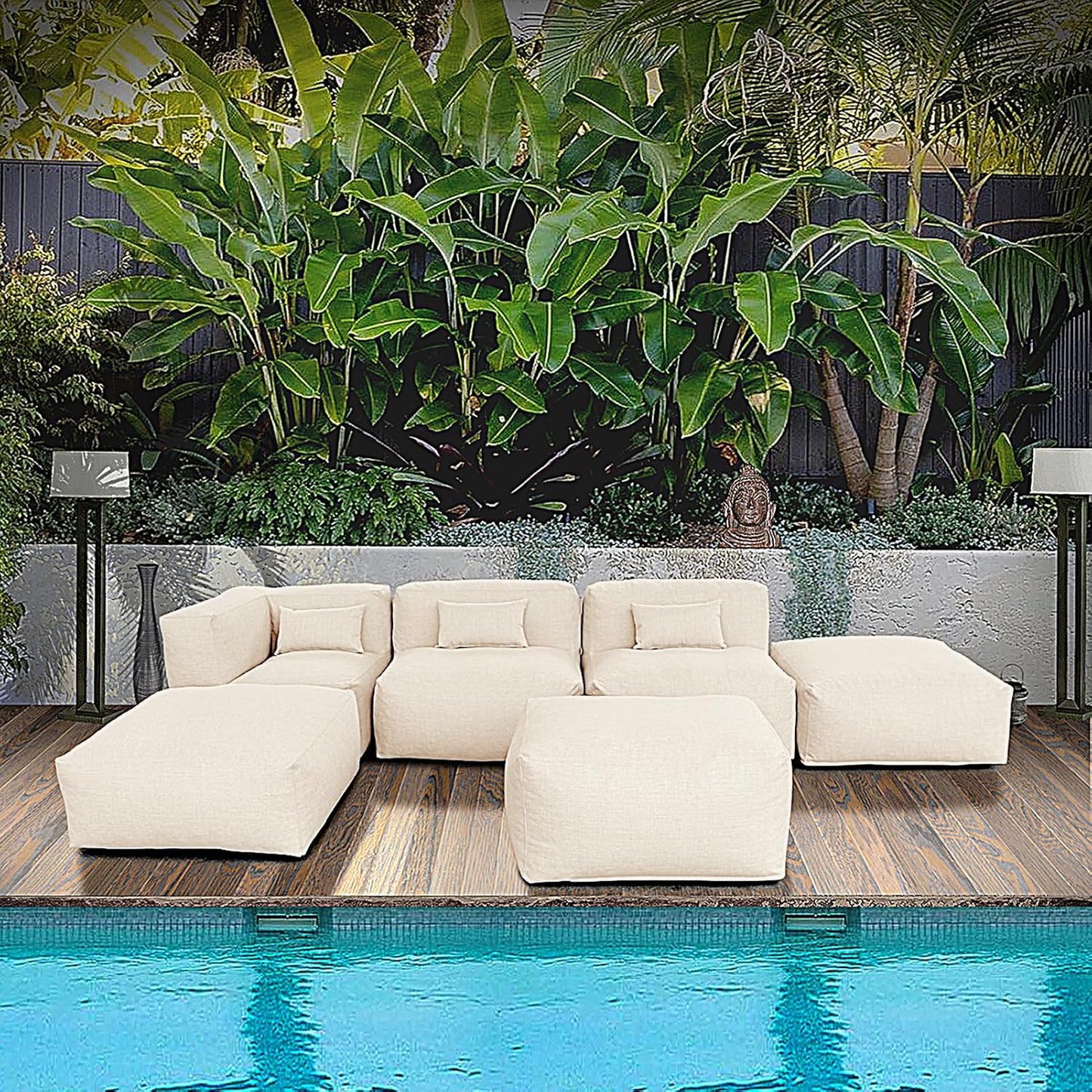 Solara Harbor Set - 6-Piece Outdoor Modular Patio Set with 1 Corner Chair, 2 Middle Chairs, 2 Ottomans, and Ottoman Table