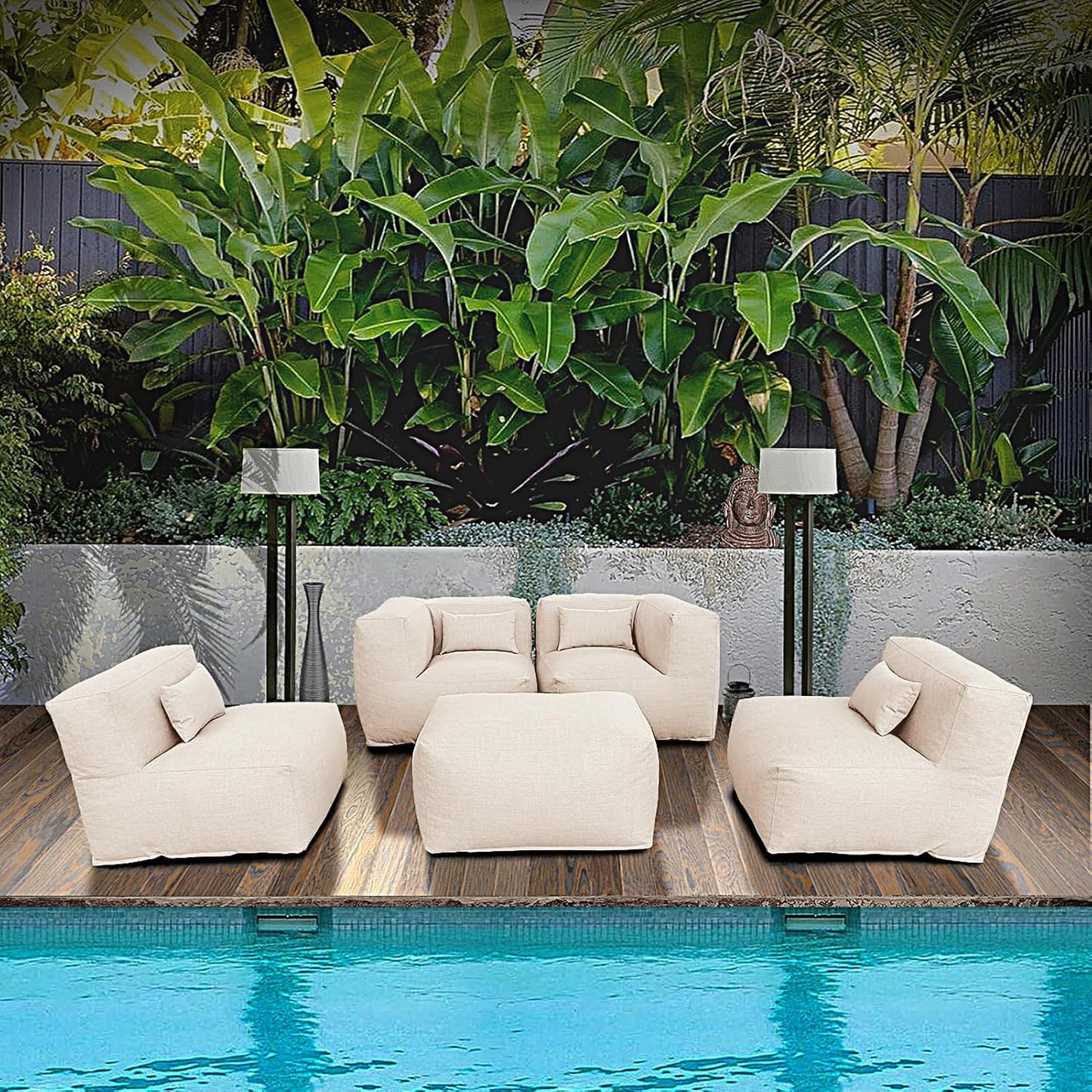 Solara Horizon Set - 5-Piece Outdoor Modular Patio Set with 2 Corner Chairs, 2 Middle Chairs, and Ottoman