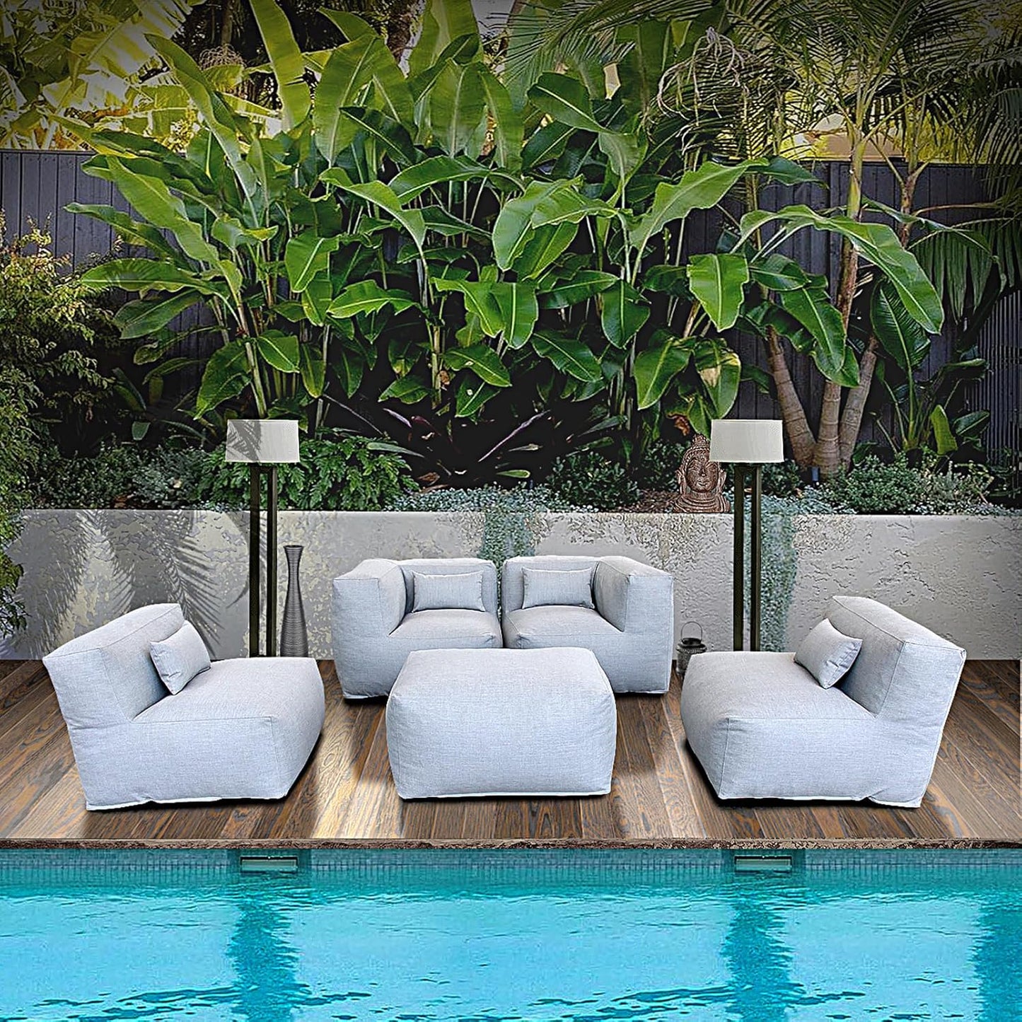 Solara Horizon Set - 5-Piece Outdoor Modular Patio Set with 2 Corner Chairs, 2 Middle Chairs, and Ottoman