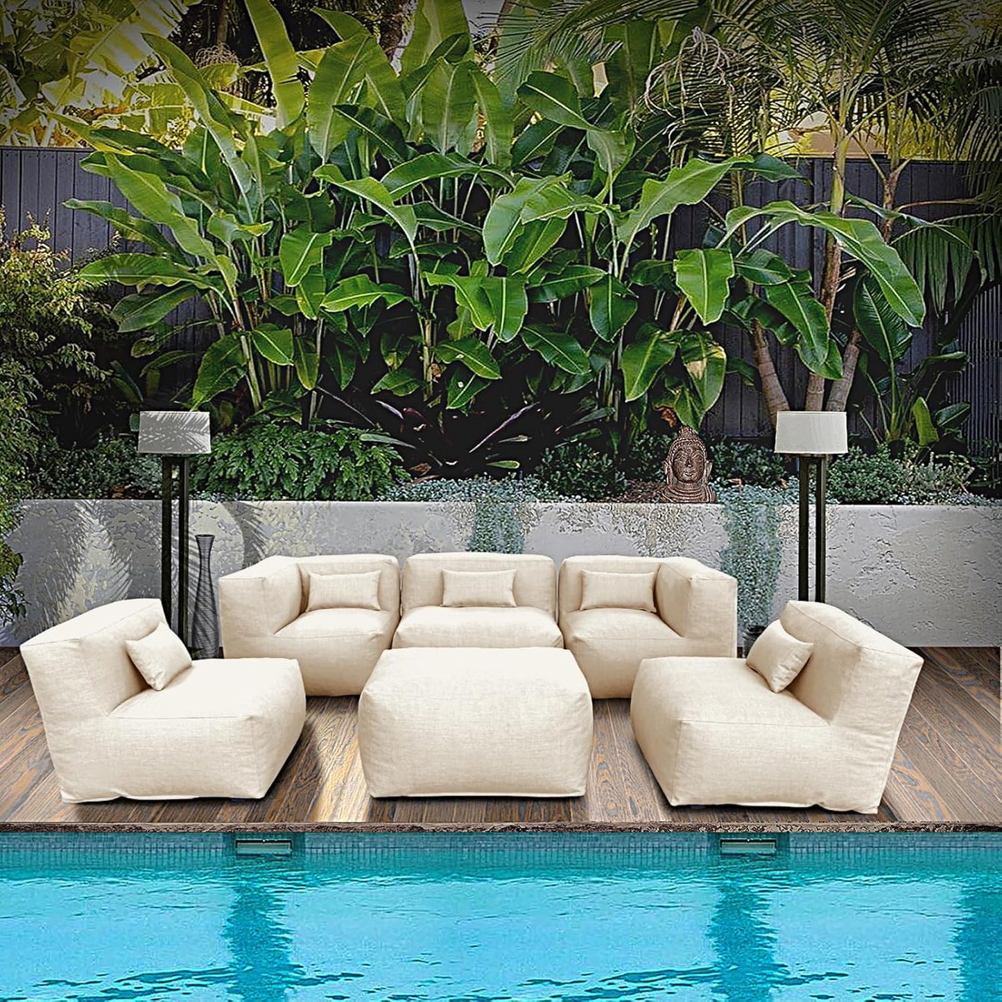 Solara Sunset Set - 6-Piece Outdoor Modular Patio Set with 2 Corner Chairs, 3 Middle Chairs, and Ottoman Table