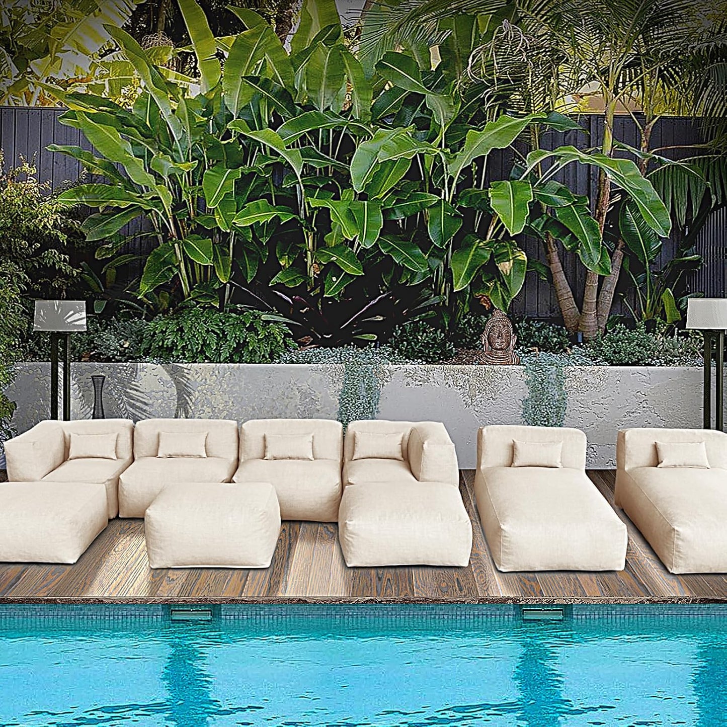 Solara Tranquility Set - 9-Piece Outdoor Modular Patio Set with 2 Corner Chairs, 2 Middle Chairs, 2 Ottomans, 2 Lounger Chairs, and Ottoman Table