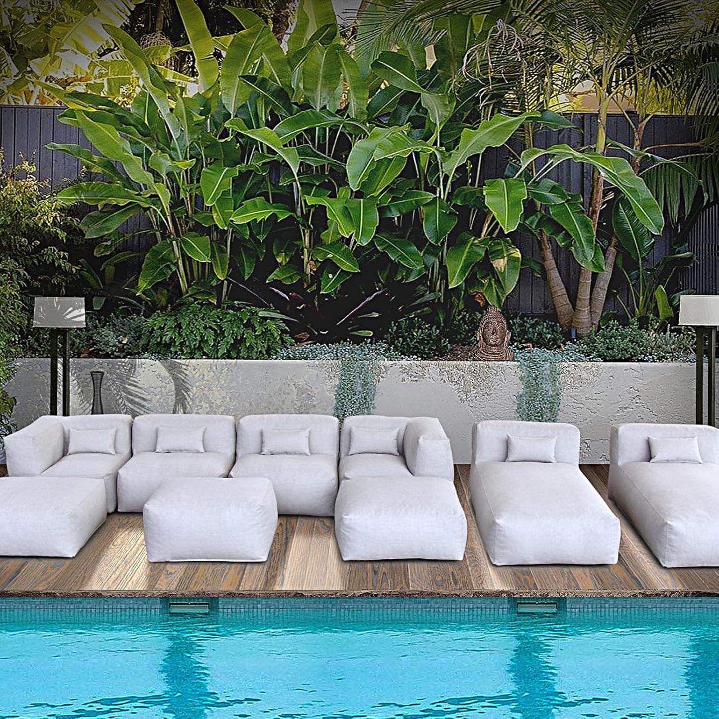 Solara Tranquility Set - 9-Piece Outdoor Modular Patio Set with 2 Corner Chairs, 2 Middle Chairs, 2 Ottomans, 2 Lounger Chairs, and Ottoman Table