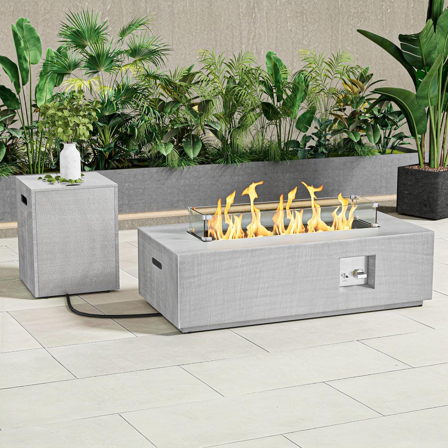 Nova Flame 42" Modern Rectangular Fire Pit Table with Propane Tank Storage