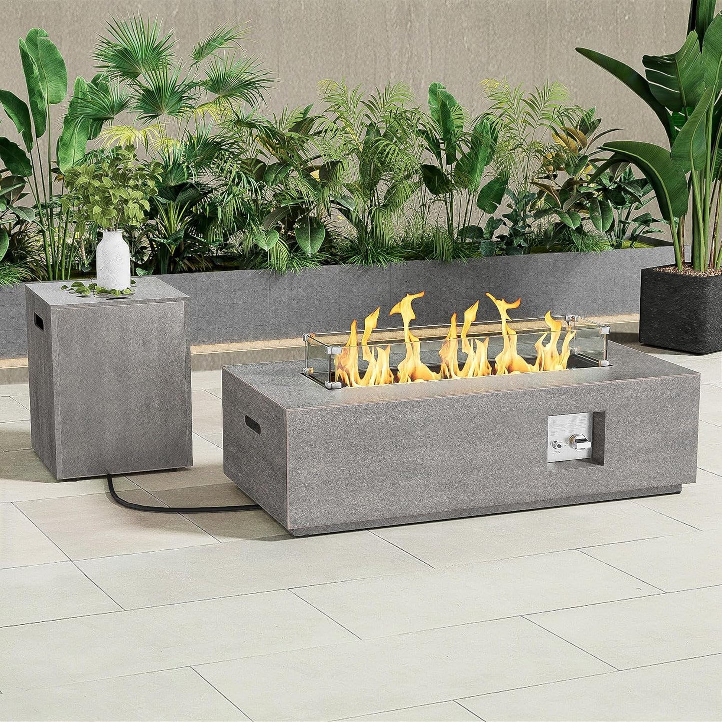 Nova Flame 42" Modern Rectangular Fire Pit Table with Propane Tank Storage