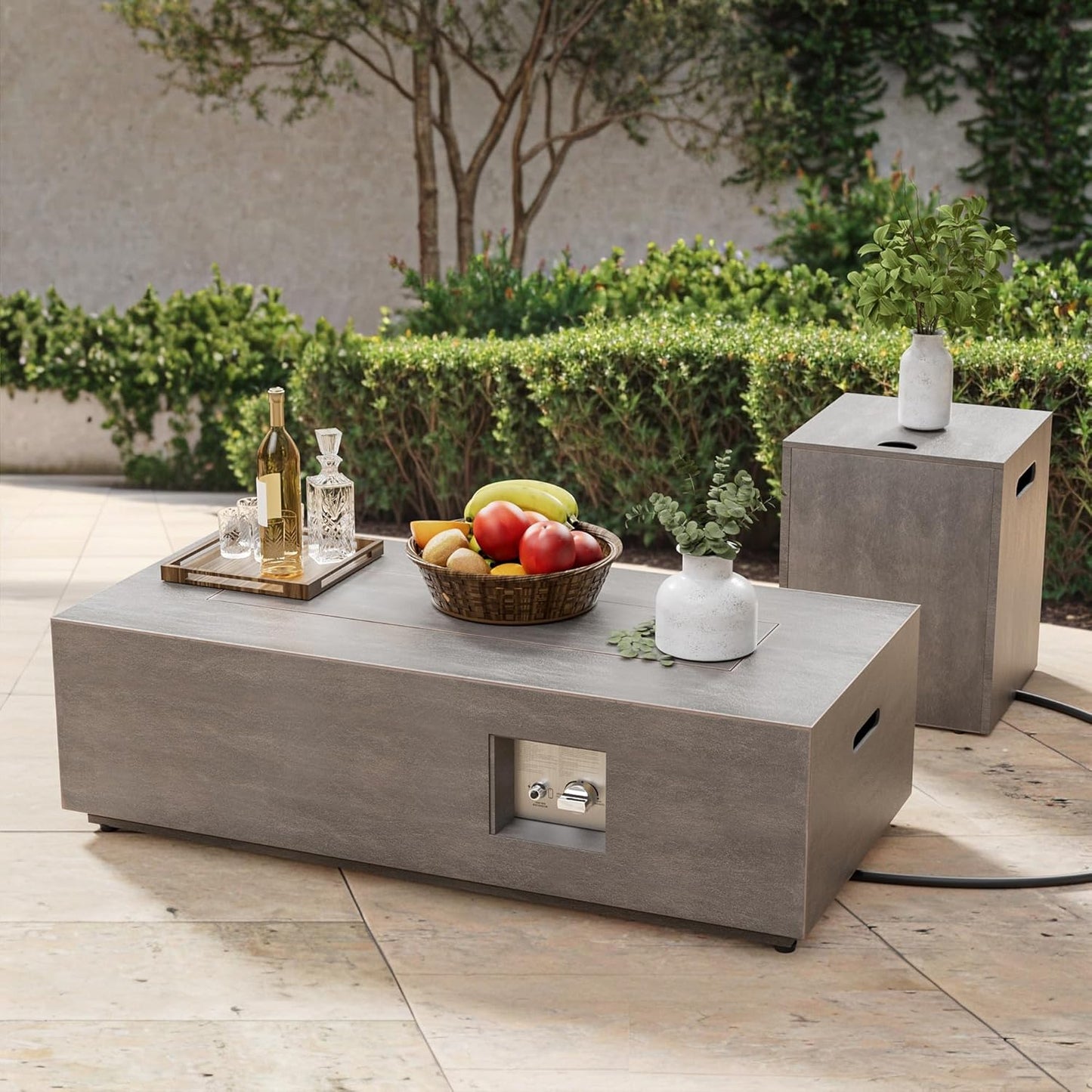 Nova Flame 42" Modern Rectangular Fire Pit Table with Propane Tank Storage
