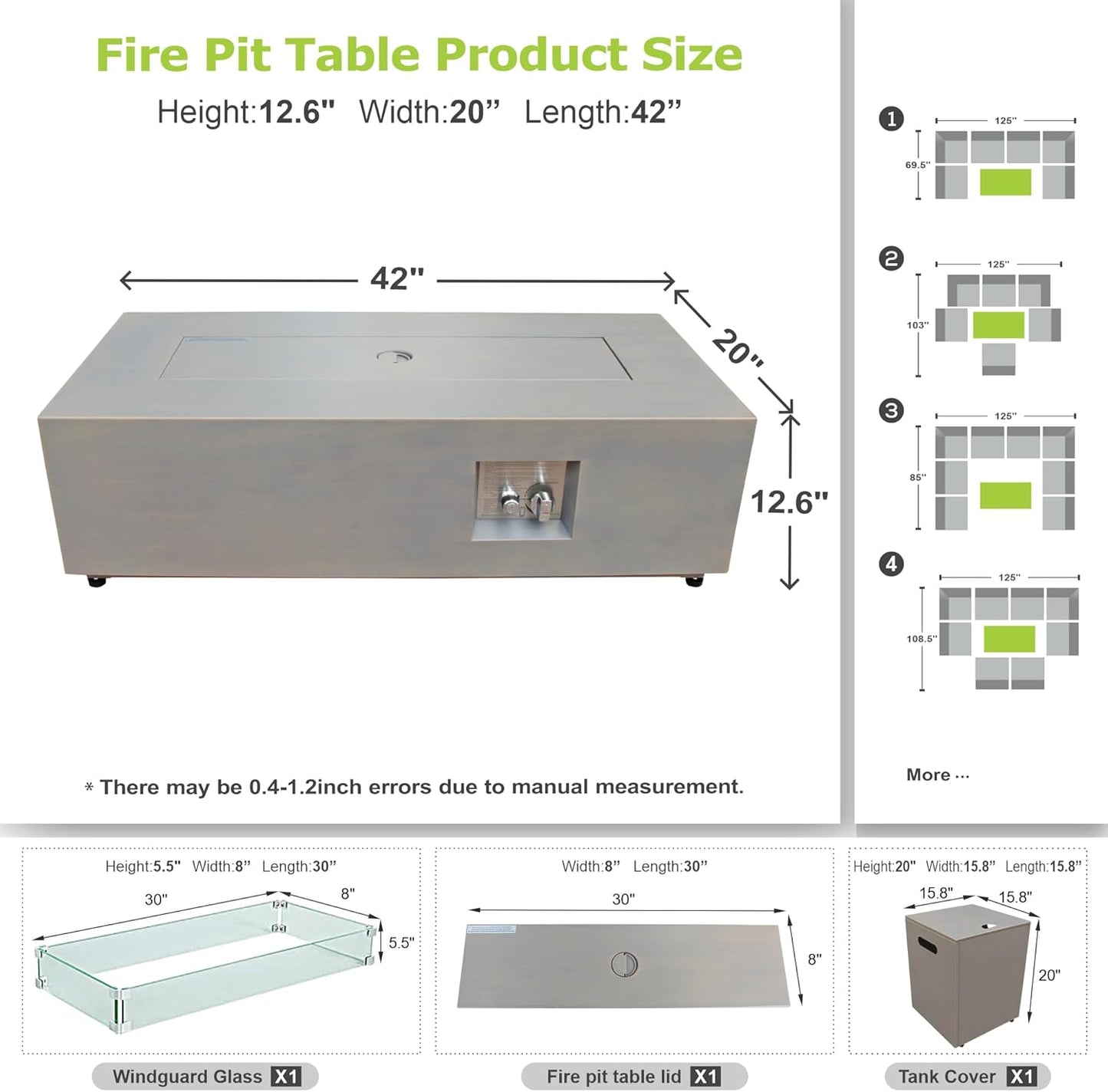 Nova Flame 42" Modern Rectangular Fire Pit Table with Propane Tank Storage